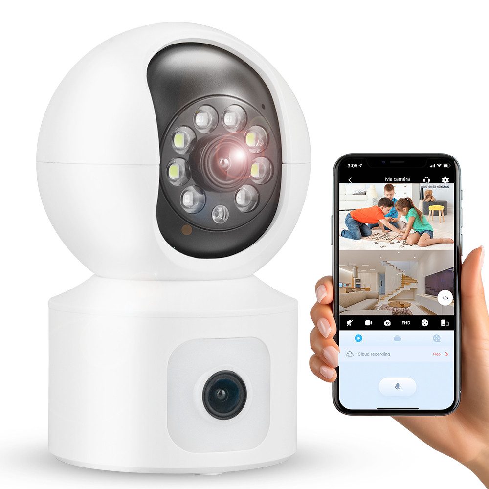 CkeyiN ZAQ8-20 Home Security Überwachungsamera WIFI Kamera Innenbereich Überwachungskamera (Dual -Objektiv, 4 Millionen Pixel, 1920*1080 Video, Zwei-Wege-Audio)