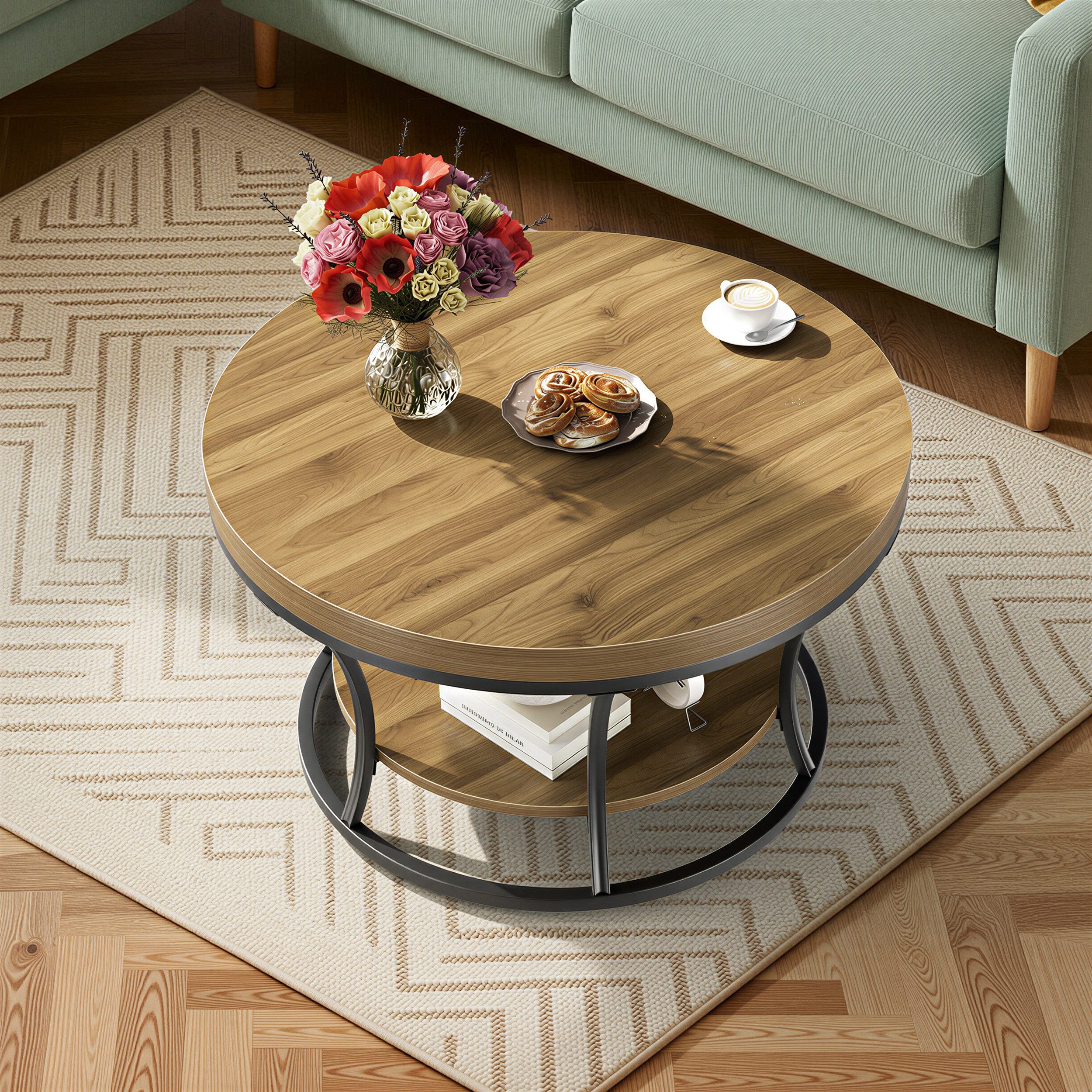 TWSOUL Couchtisch Rund Wohnzimmertisch mit Ablage, Industrial Beistelltisch günstig online kaufen
