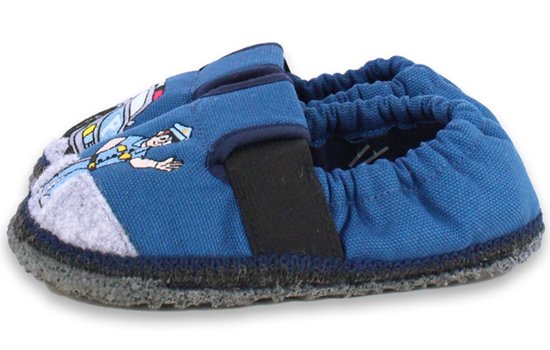 Beck Baumwollslipper Polizei Hüttenschuhe (für Kita, Schule und Zuhause geeignet) reine Baumwolle, Ganzjahres-Hausschuh, mit aufwändiger Stickerei