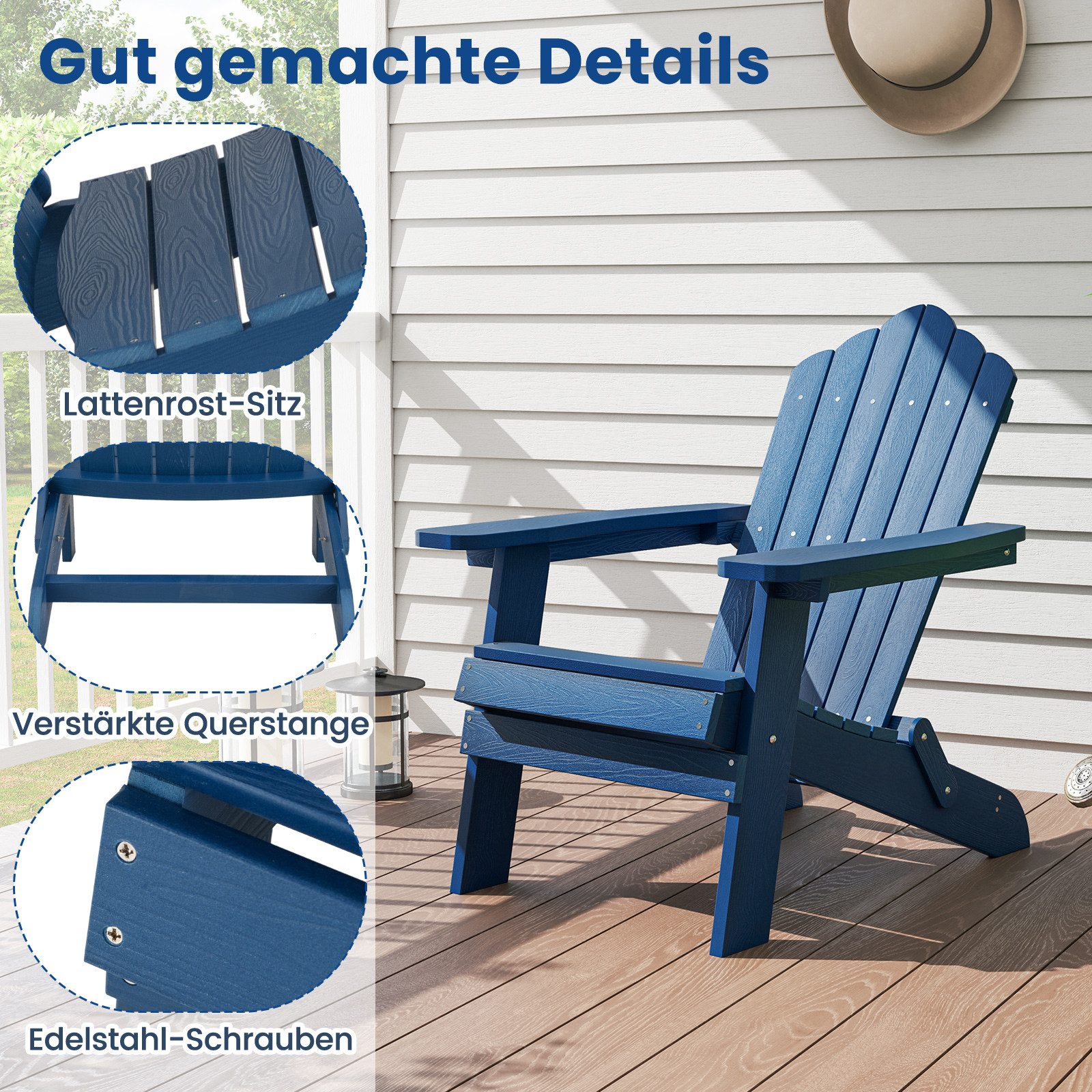 COSTWAY Gartenstuhl, Adirondack Stuhl klappbar, 180 kg Tragfähigkeit