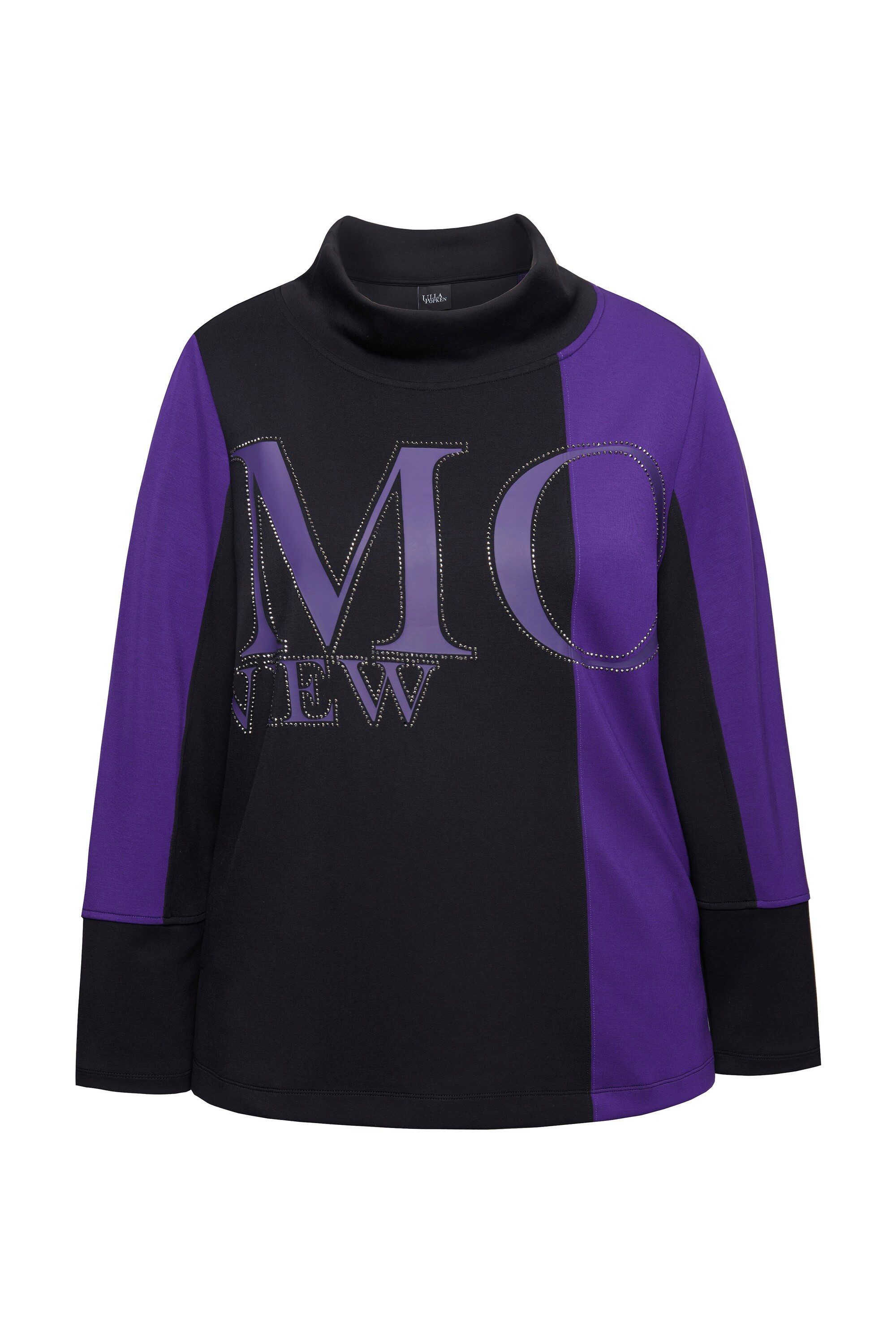 Ulla Popken Sweatshirt Sweatshirt Zierstein-Schriftzug Stehkragen günstig online kaufen