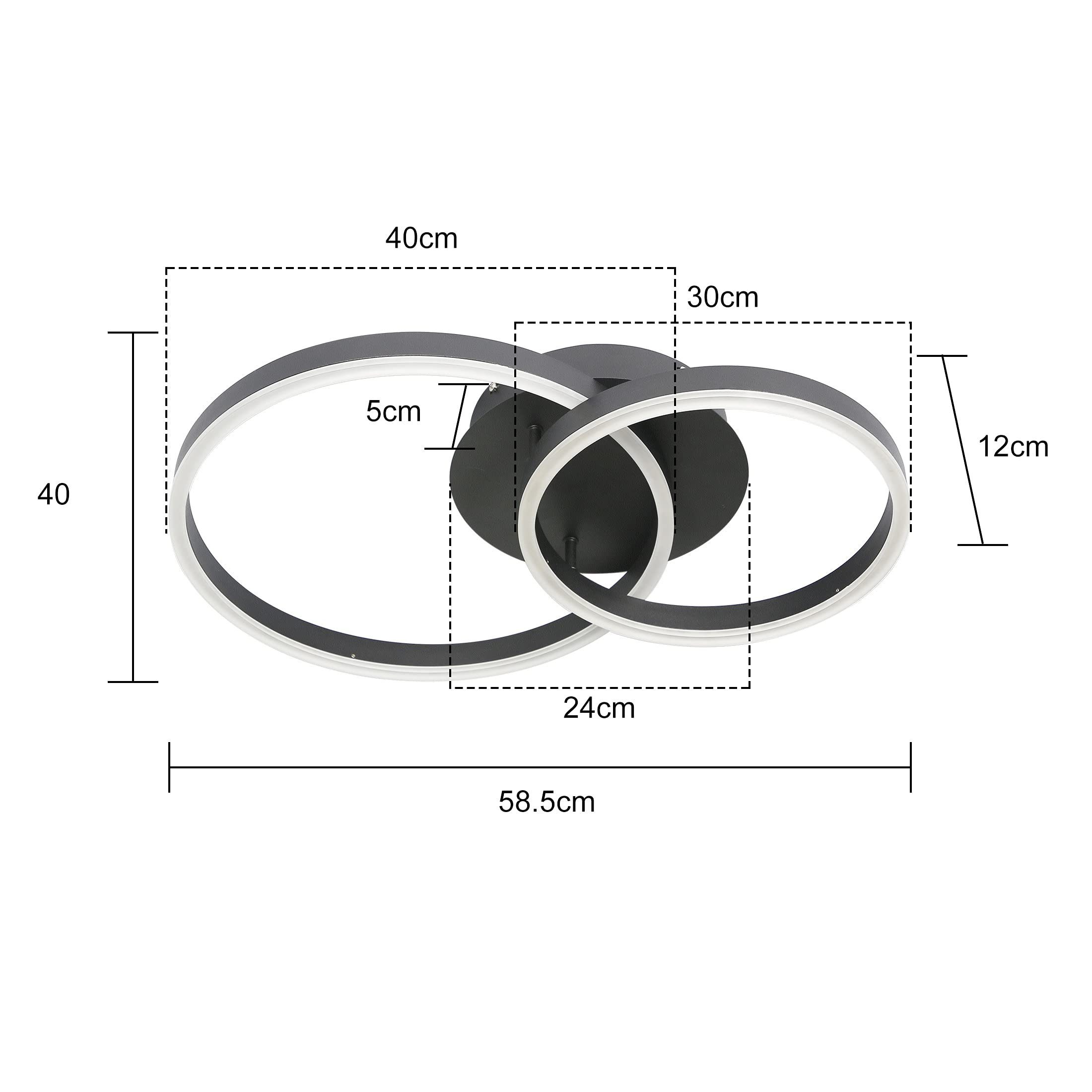 ZMH LED Deckenleuchte Dimmbar Schwarz/Gold Ringe Deckenlampe Modern 46/74W Wohnzimmer, LED fest integriert – Bild 5 von 5