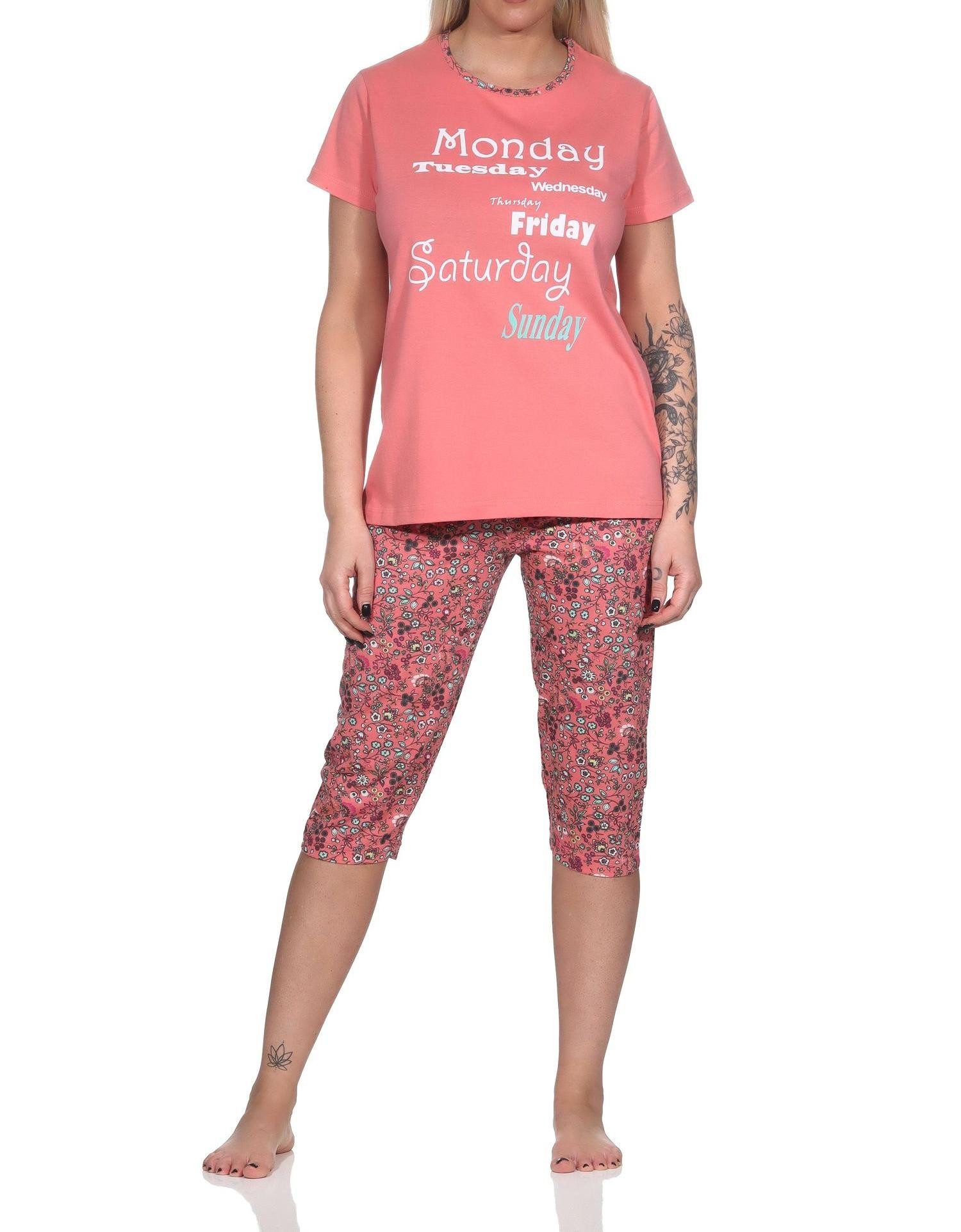 Normann Pyjama Lässiger Damen Capri Pyjama mit Allover-Muster und Frontprint – Bild 2 von 5