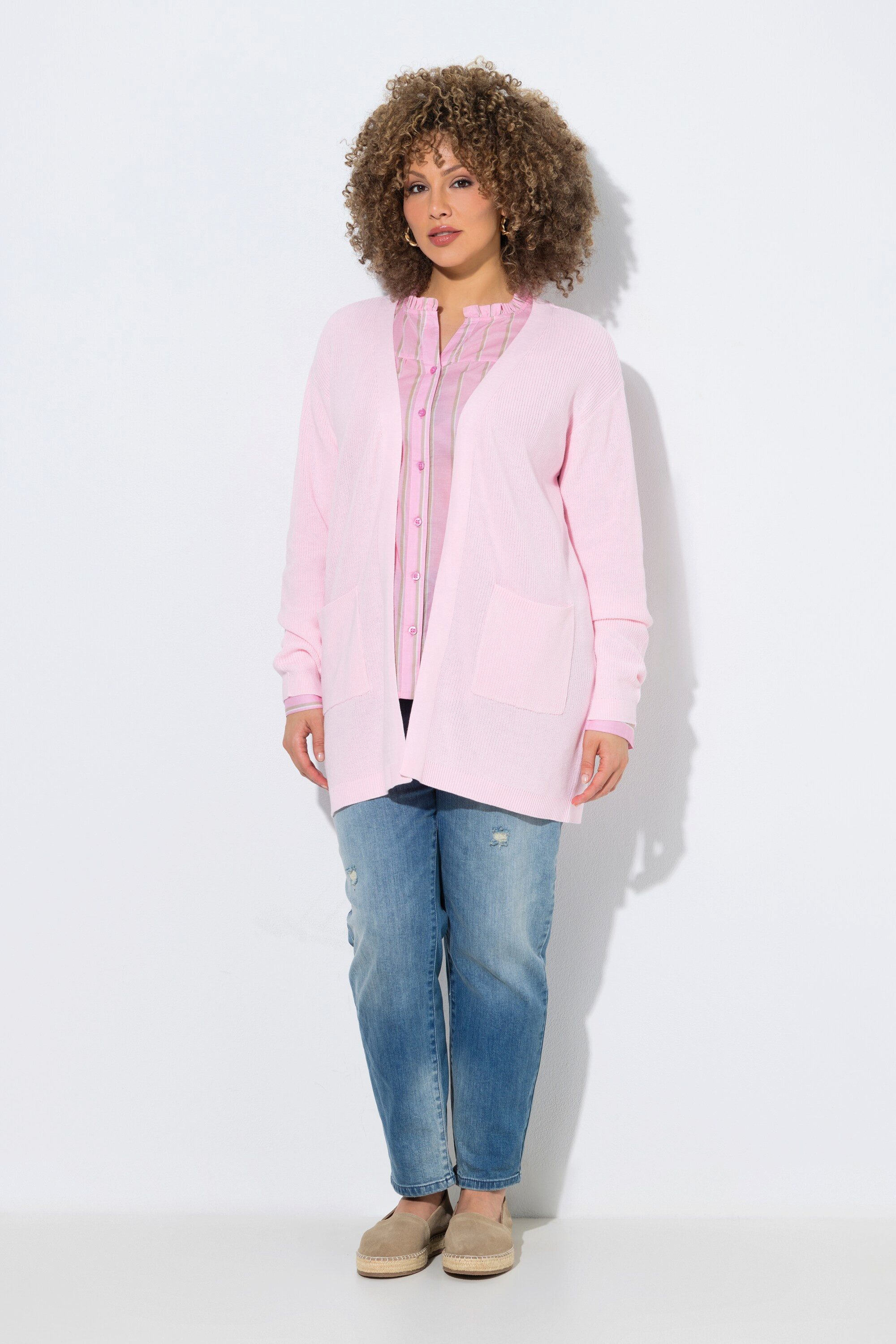 Ulla Popken Cardigan Strickjacke Rippstrick offene Form Langarm