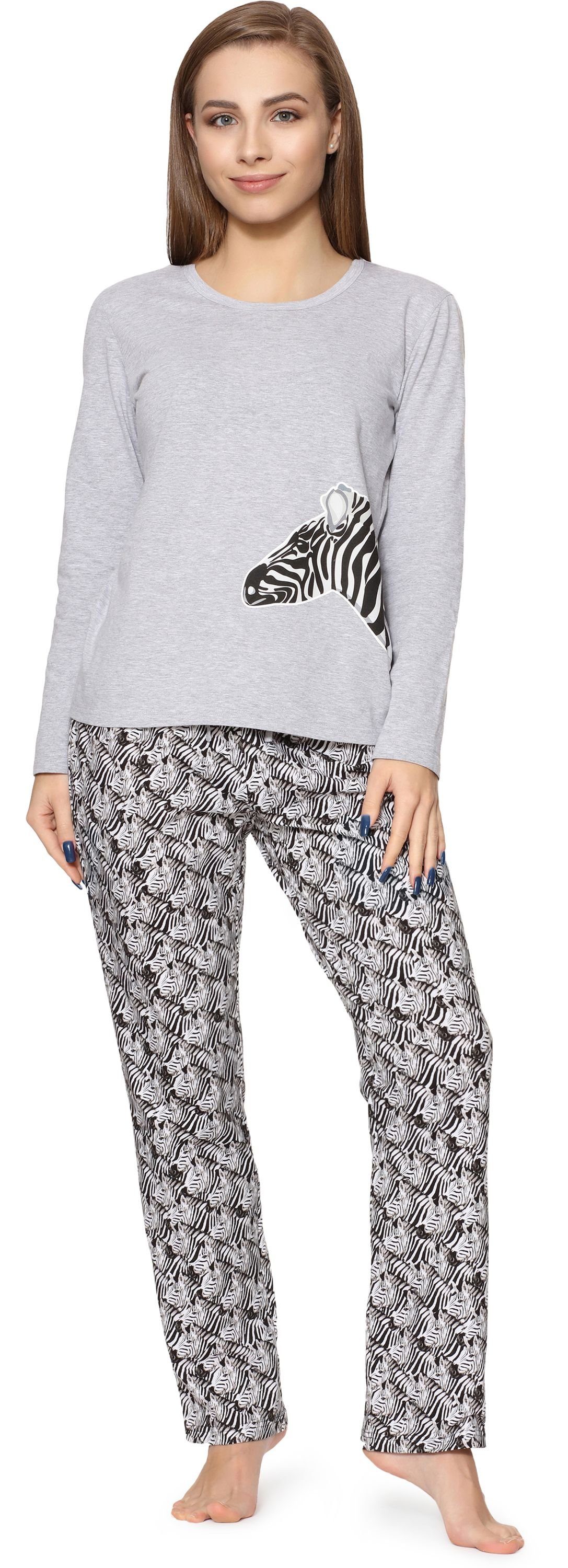 Merry Style Schlafanzug Damen Zweiteilieger Schlafanzug Pyjama Lang Winter MS10-192 Melange Zebra