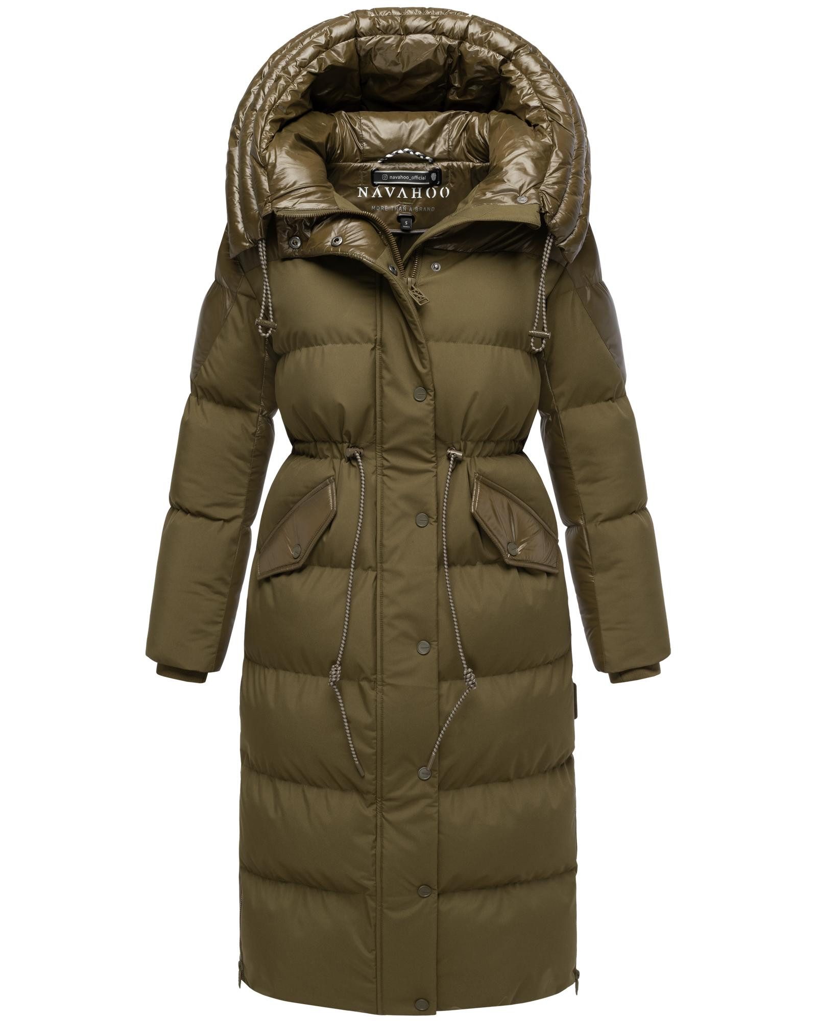Navahoo Steppmantel Knusperherz 14 Langer gesteppter Damen Wintermantel mit Materialmix