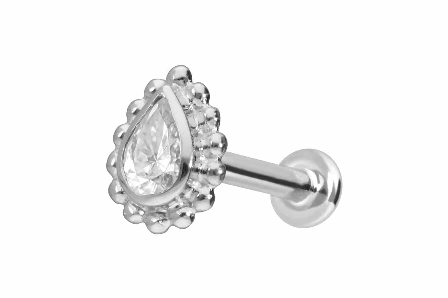 Piercing-Set 14 Karat Gold Labret mit Push Fit MOISSANIT-TROPFEN + KUGELN