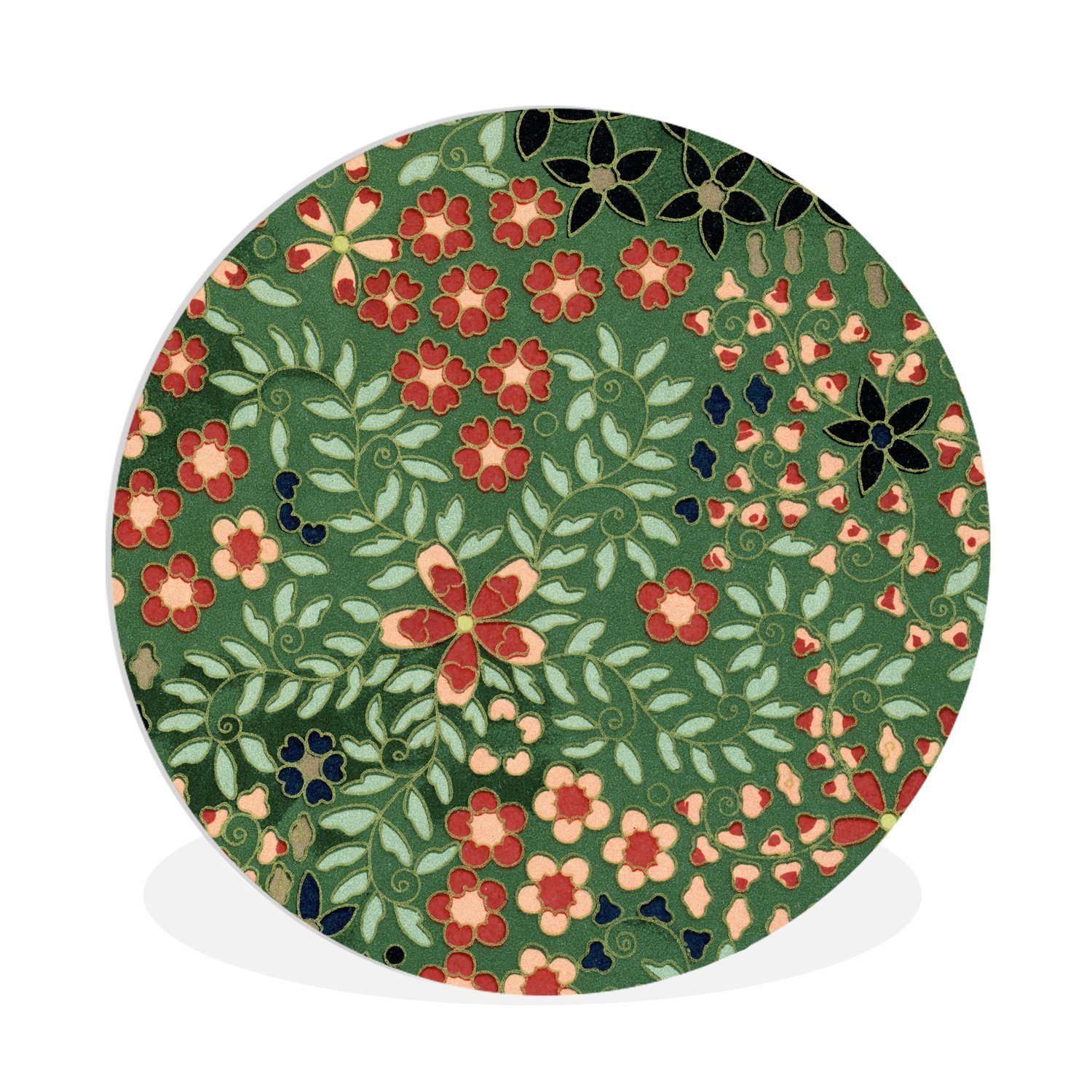 - St), Wohnzimmer, Forex, (1 30x30 Feiertage, Wanddekoration Kreis Wandbild, Gemälde Grün Weihnachten - Rundes - - cm Rot MuchoWow Blumen