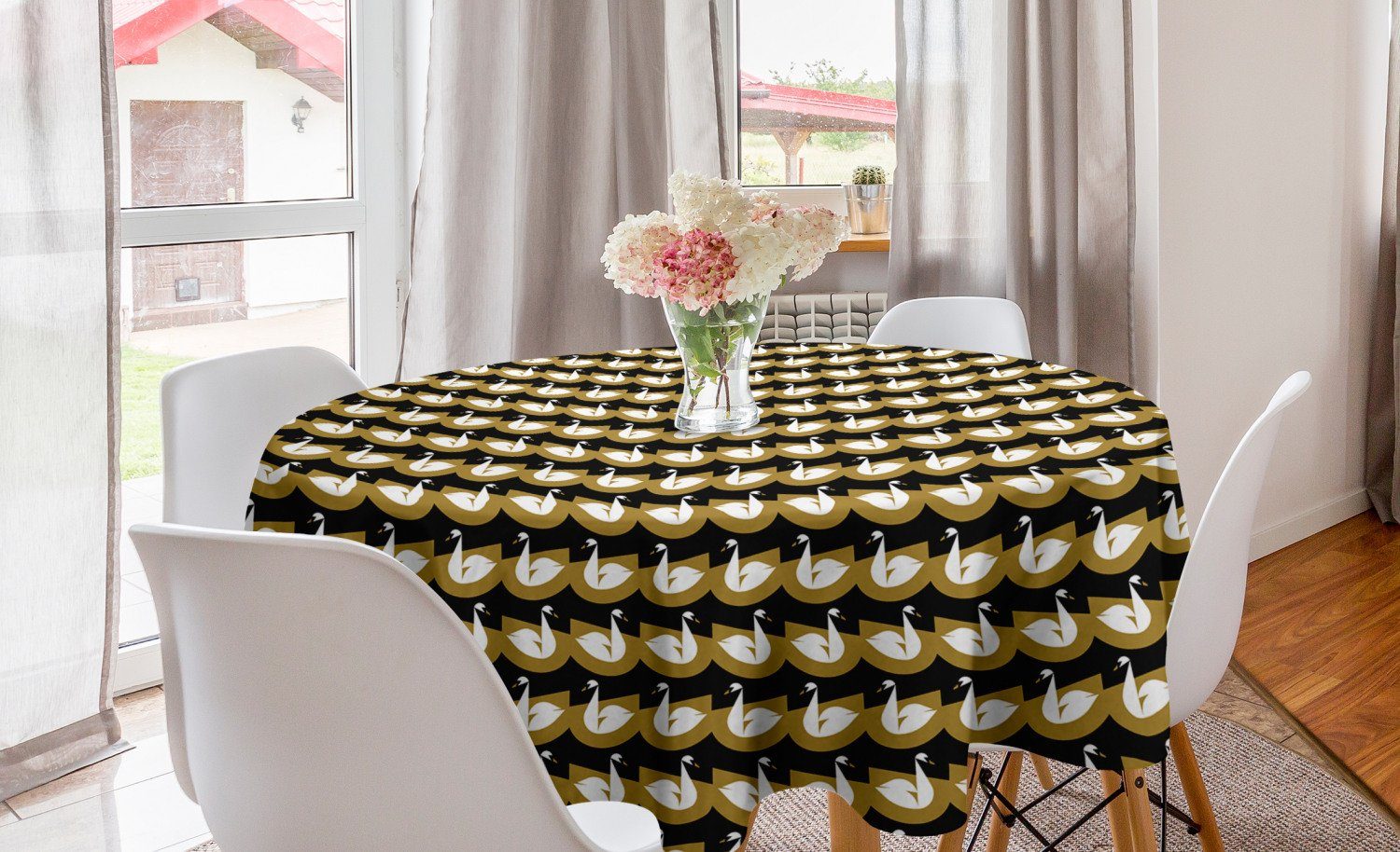 Esszimmer Vögel Abakuhaus Swans für Kreis Abdeckung Dekoration, Blick Tischdecke geometrische Küche Abstrakte Tischdecke