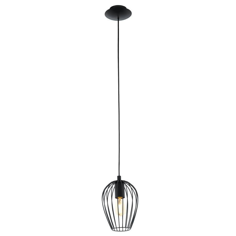 EGLO Pendelleuchte NEWTOWN Pendellampe, schwarz, Stahl, E27, Hängeleuchte, 1 flammig, ohne Leuchtmittel, Hängelampe, Schlicht, Vintage, Retro, Wohnzimmer, Esszimmer, 110x16cm