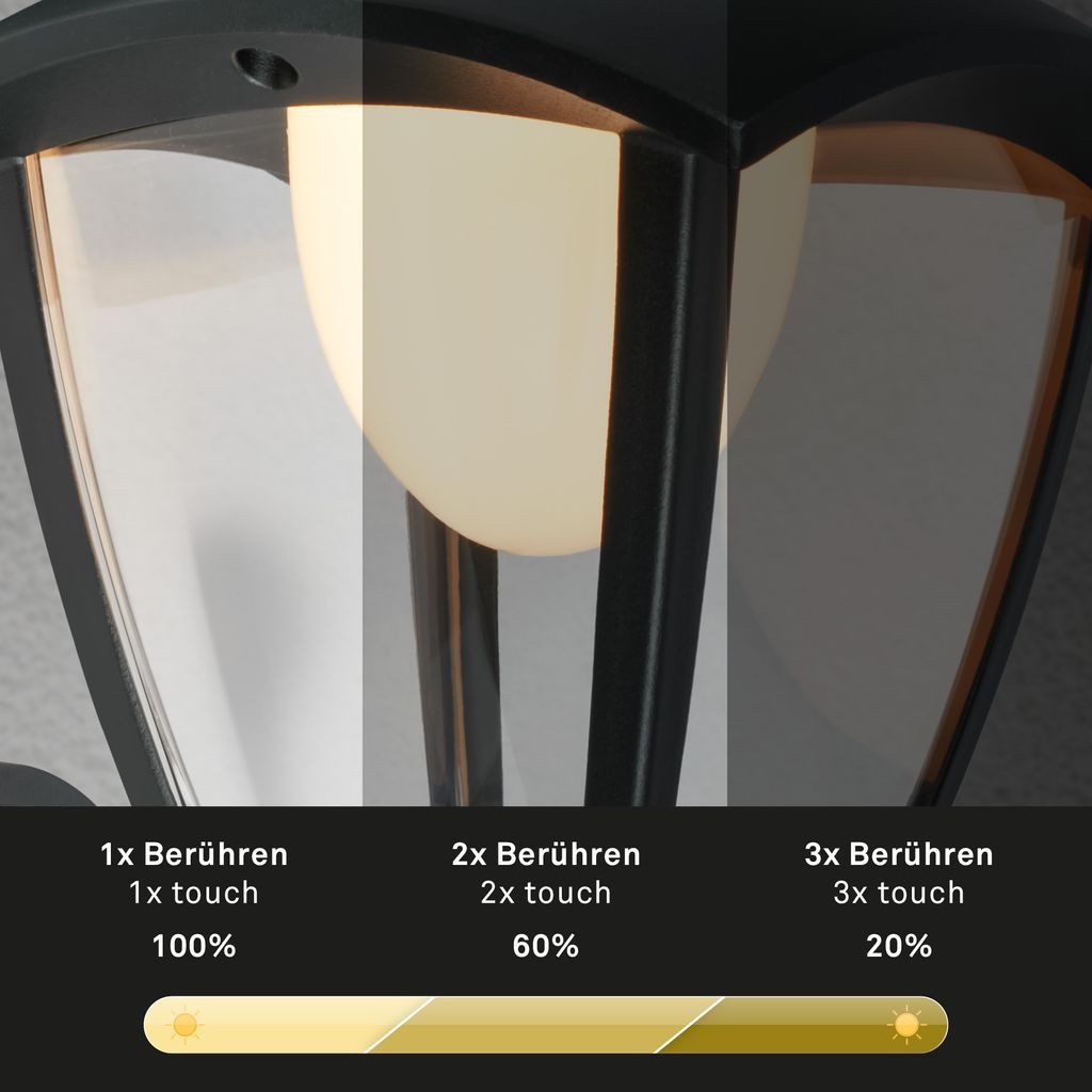 Briloner Leuchten Wandleuchte 3929015, LED fest integriert, 2700K - Extra-Warmweiß, LED Wandleuchte ohne Stromanschluss 23x19,5x16,5 cm Schwarz Hauswand