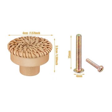 Cbei Türgriff Rattan Möbelknöpfe Schrankknöpfe Schränke Schubladenknöpfe 40mm, Griffe außen, Set, Durchmesser Knauf 40mm Holz Kommodenknöpfe rund, 8-tlg., Möbelgriffe Schublade Holzgriff Einzelloch (mit Befestigungsschrauben) , Vintage Schubladenschrank für Küchenschränke