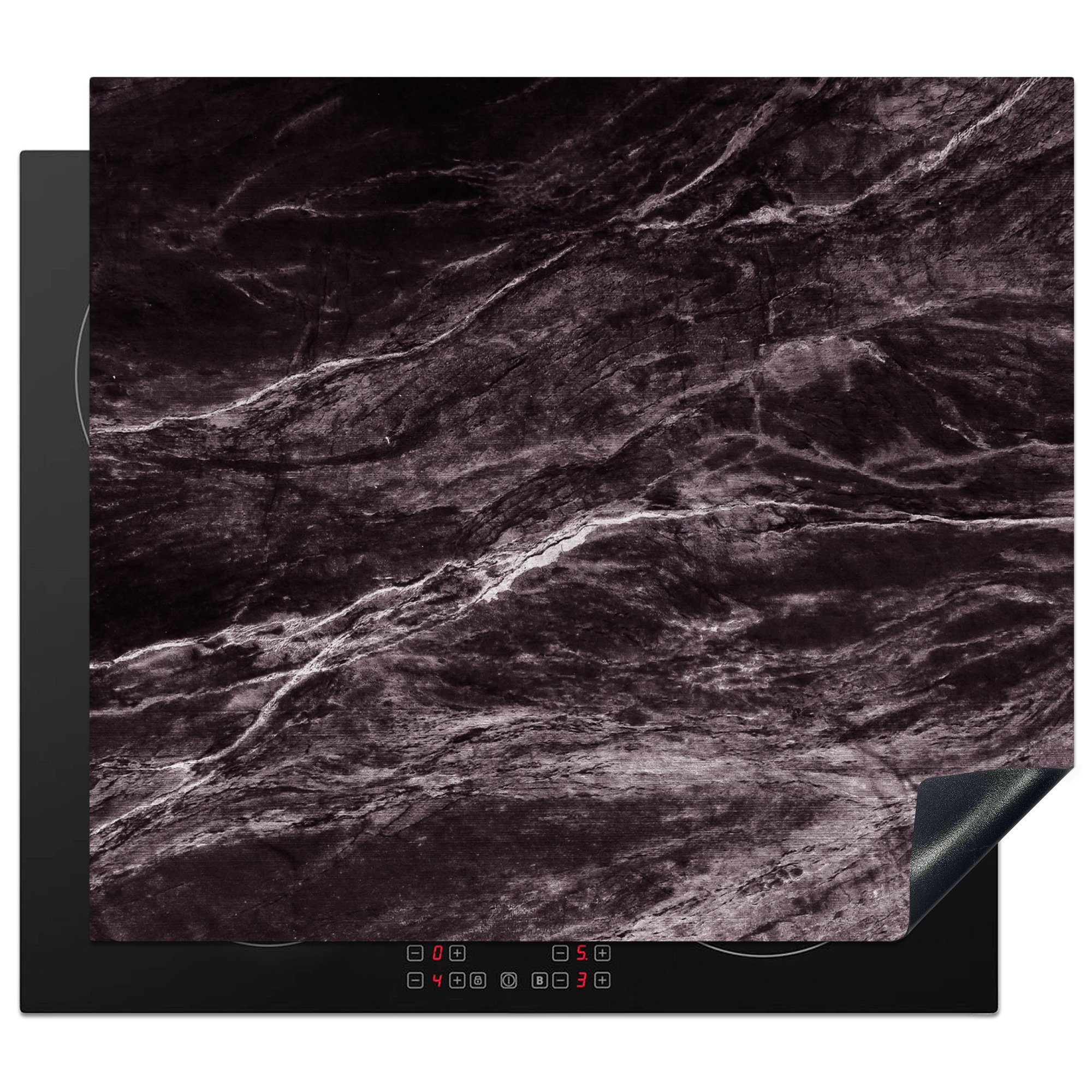 MuchoWow Herd-Abdeckplatte Marmor - Steine - Schwarz - Weiß, Vinyl, (1 tlg), Cerankochfeld Abdeckung, Herd Abdeckplatten Vinyl, 58.3x51.3 cm