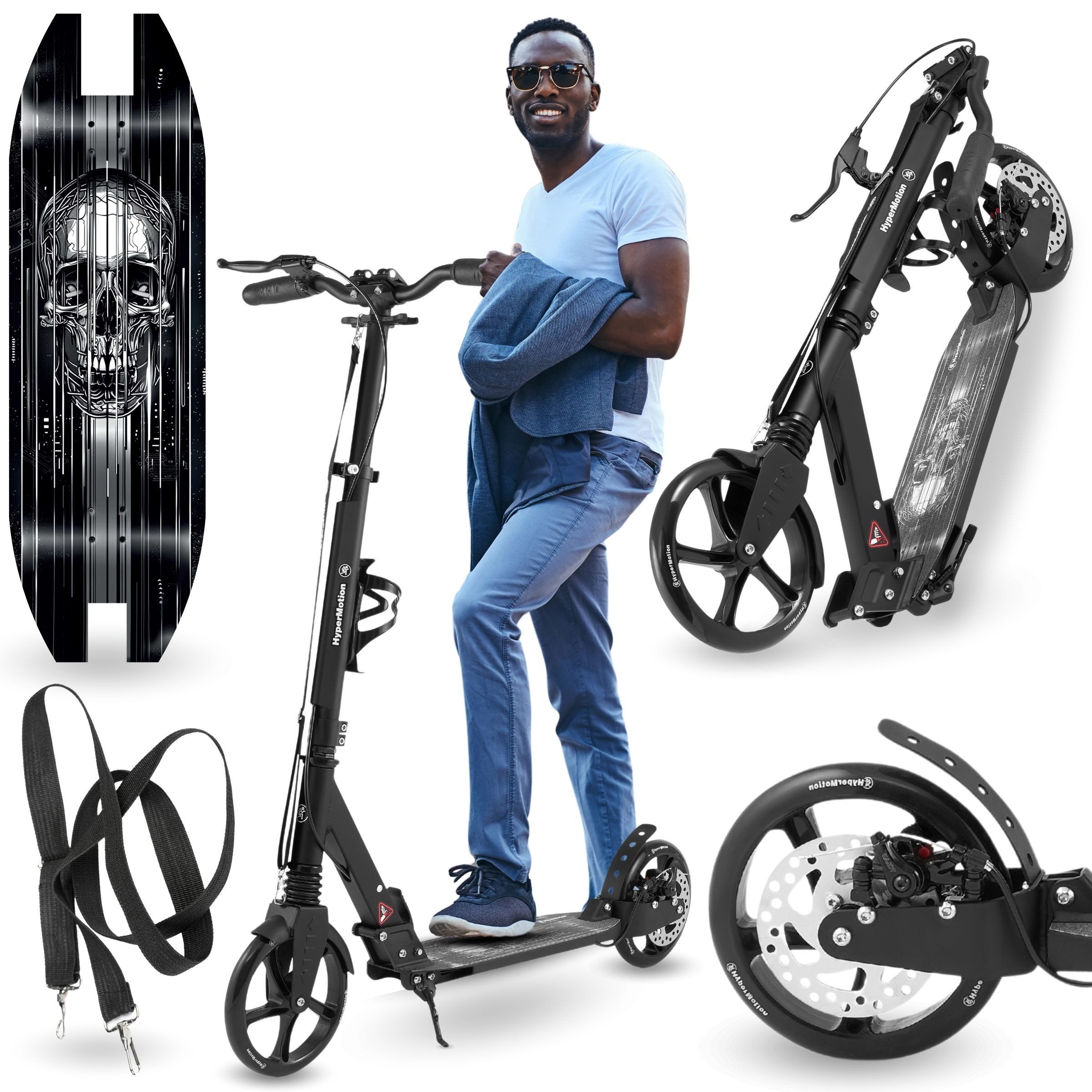 HyperMotion Scooter Faltbarer Aluminium-Scooter mit Federung & Tragegurt – Skyline, 15KM/s