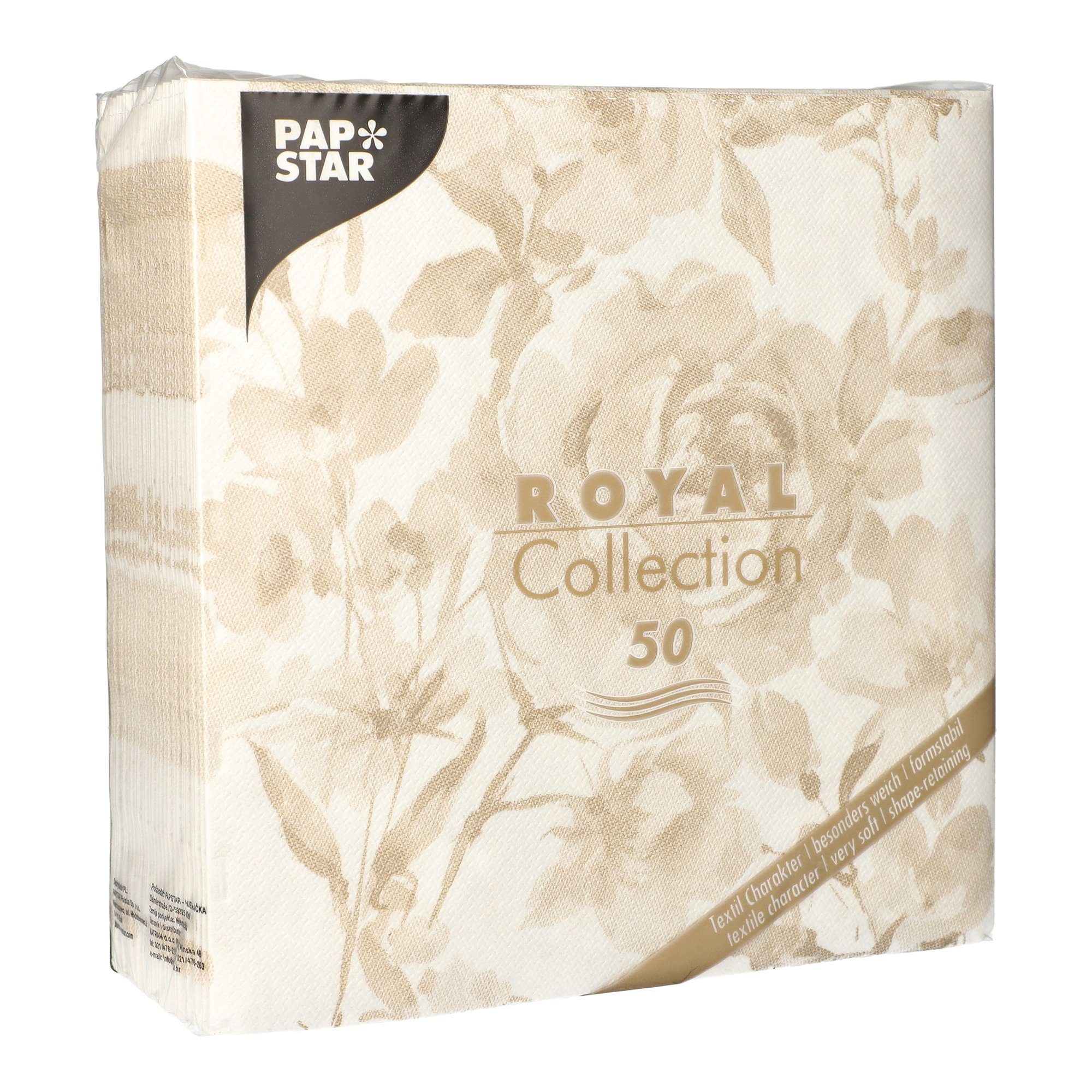 PAPSTAR Papierserviette Royal Collection 1/4-Falz 40cm x 40cm sand Rose, (50 St), 1/4-Falzung