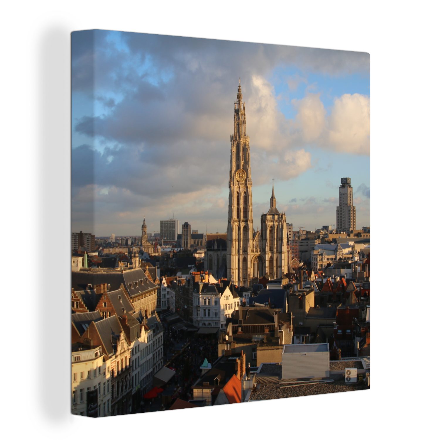 OneMillionCanvasses® Leinwandbild Architektur - Sonne - Antwerpen, (1 St), Leinwand Bilder für Wohnzimmer Schlafzimmer