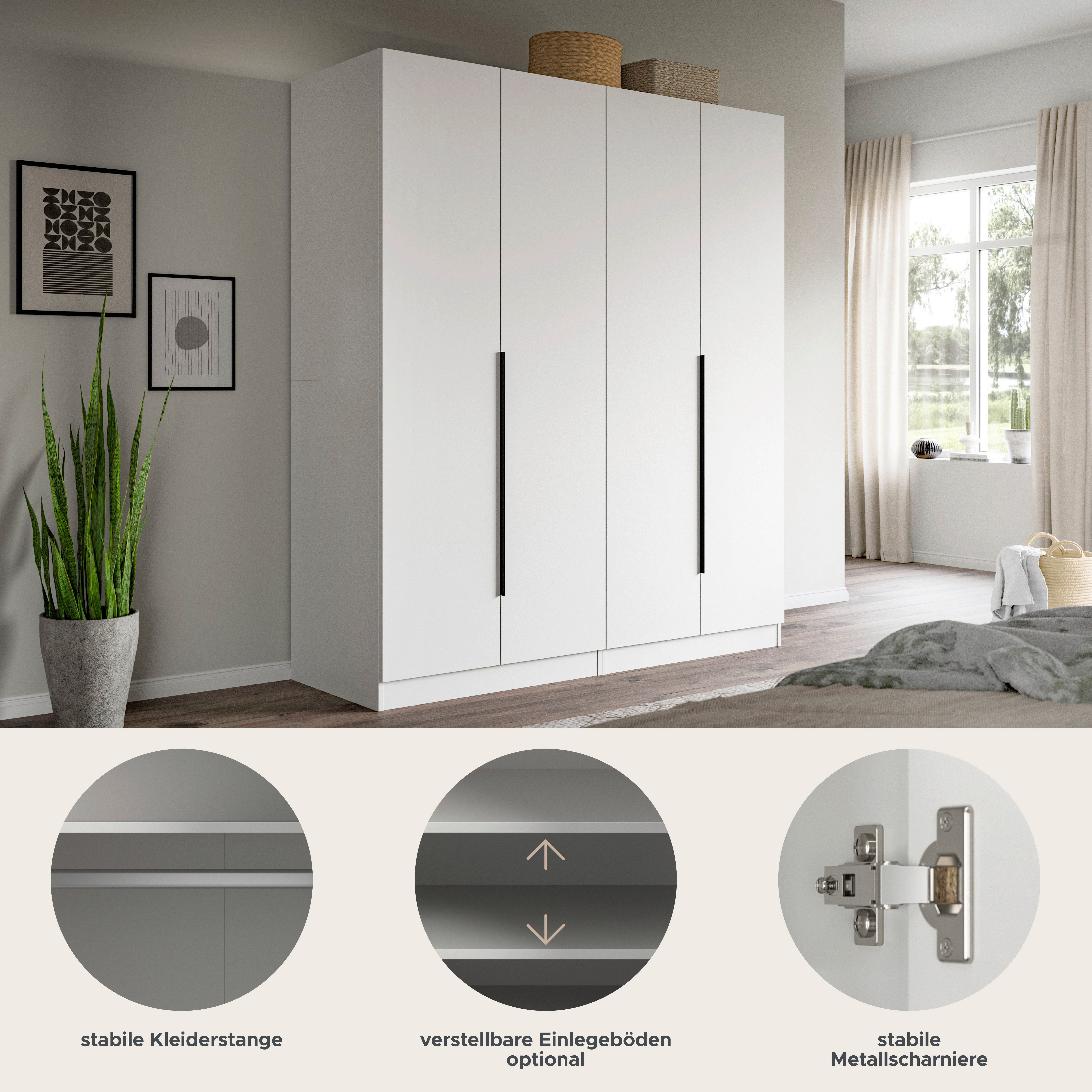Home affaire Schrank-Set Skarde moderner Kleiderschrank Schlafzimmerschrank, (1-St., wähle deine beste Schrank Kombination), Skarde Kleiderschrank 160 cm, 2 Kleiderstangen und 2 Böden