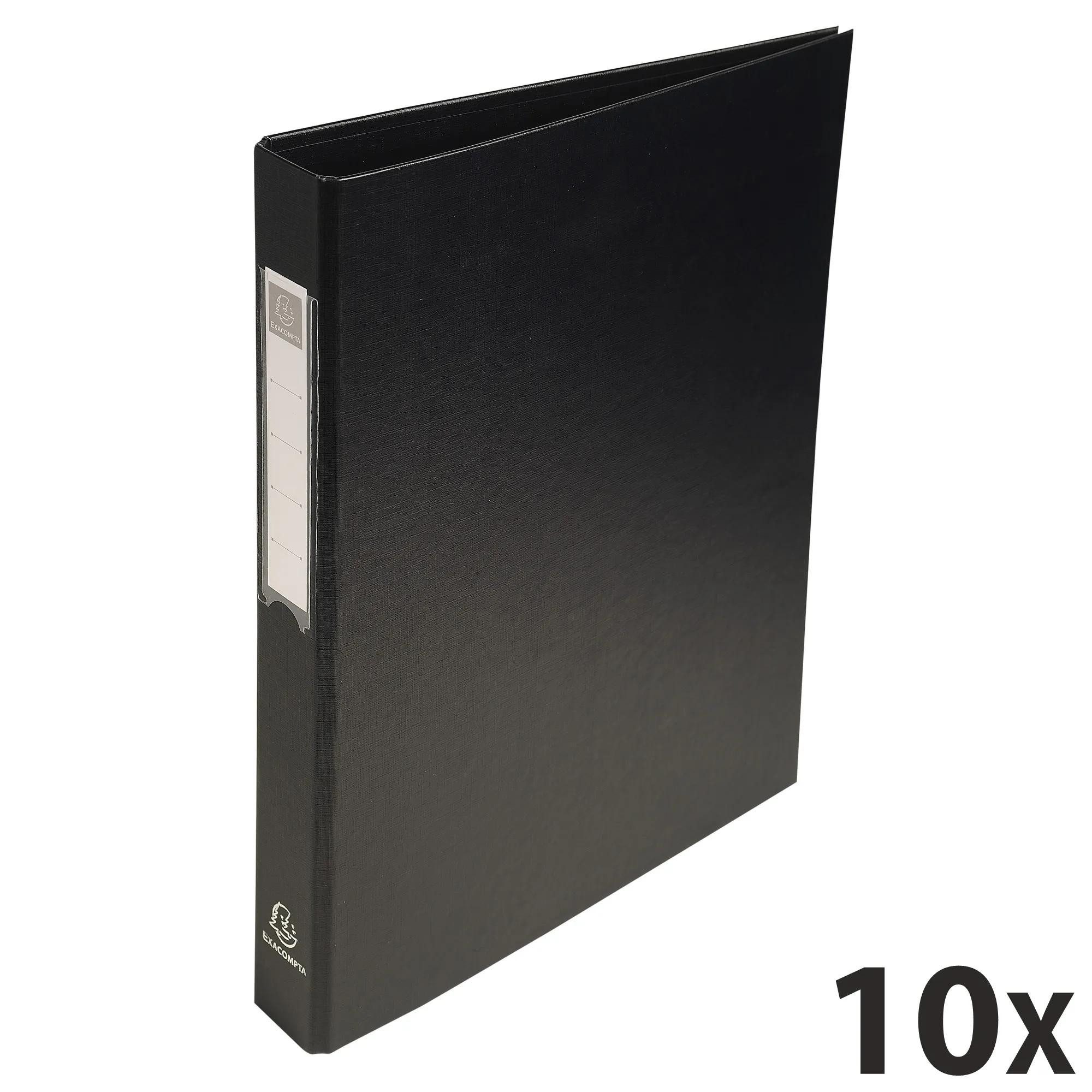 EXACOMPTA Ringbuchmappe 10x Ringbuch Karton 18mm PP 4Ring 25mm Rücken 40mm A4 Schwarz 51381E, Karton Ringbücher