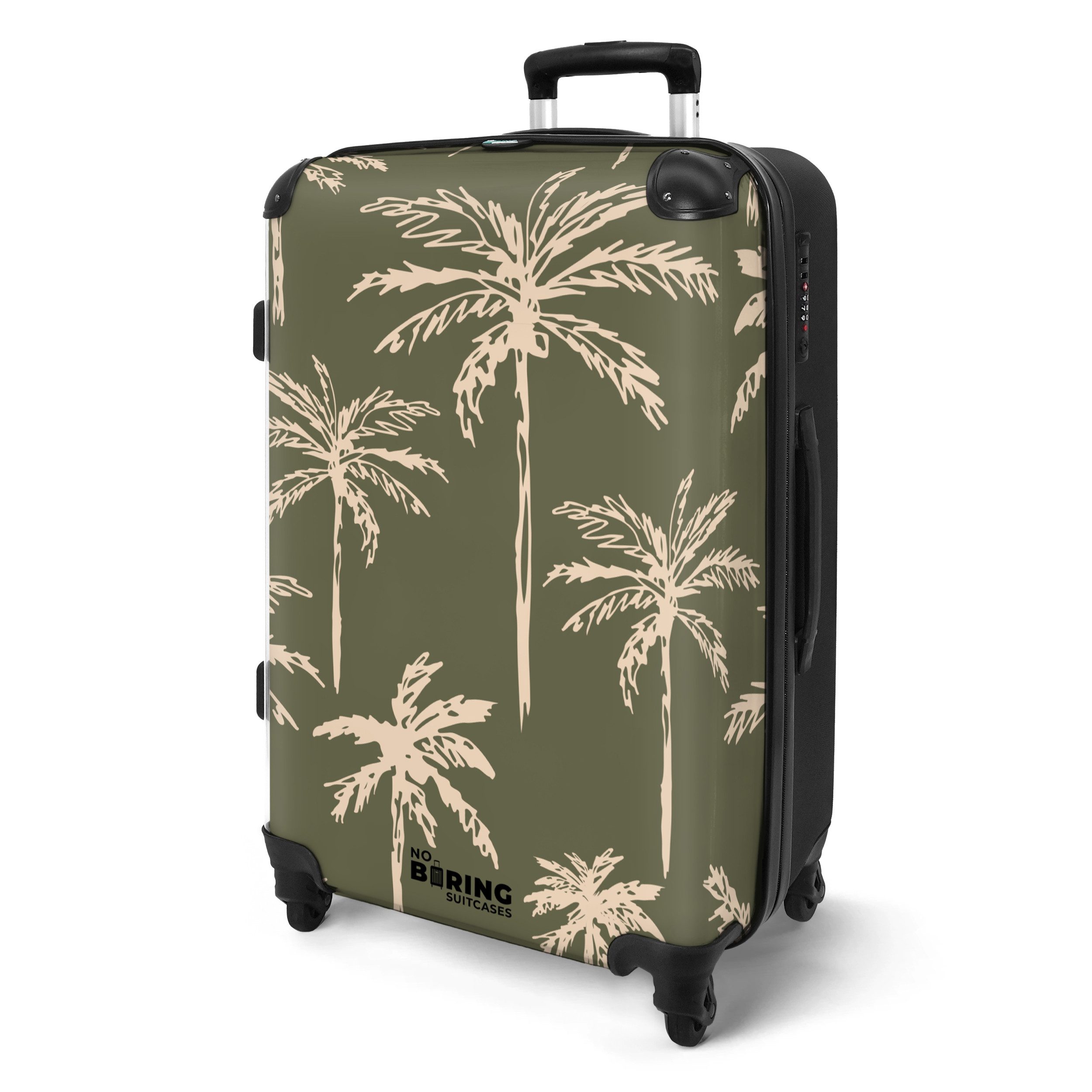 NoBoringSuitcases.com© Hartschalen-Trolley Grün mit beigem Palmenaufdruck günstig online kaufen