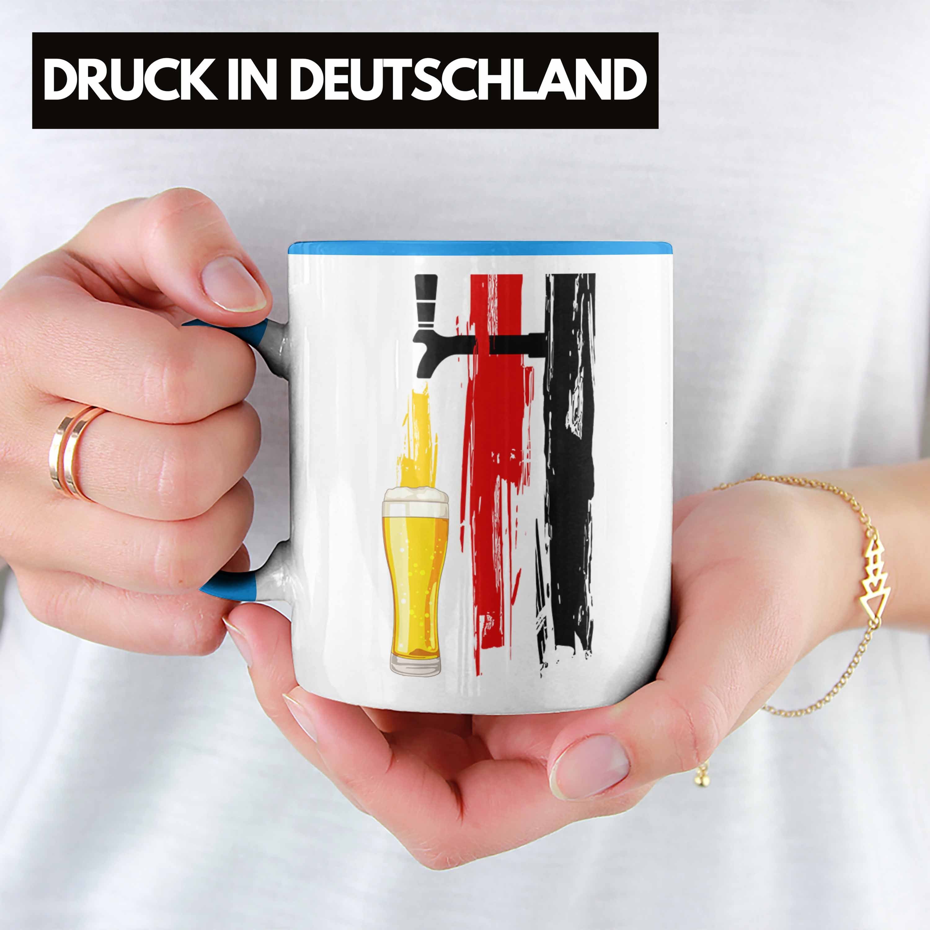 Trendation Tasse Trendation - Bier Grafik und für Blau Tasse Bier mit Deutschlandflagge Männer Geschenke