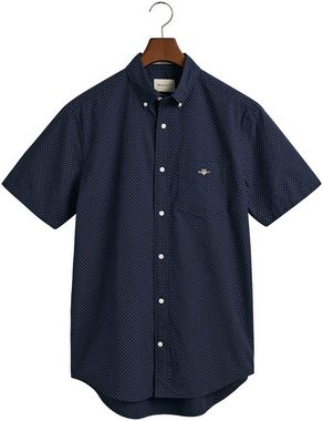 Gant Kurzarmhemd Regular Fit Microdot Popeline Hemd strapazierfähig pflegeleicht mit Logostickerei auf der Brust