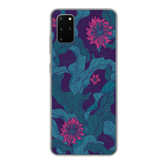 MuchoWow Handyhülle Eine Illustration eines Blumenmusters mit lila Blumen Phone Case Handyhülle Samsung Galaxy S20 Plus Silikon Schutzhülle
