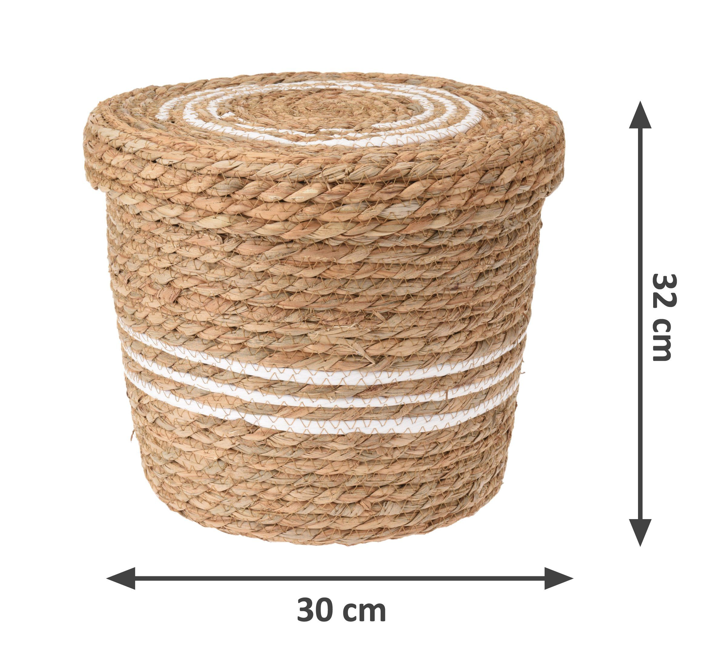 Spetebo Allzweckkorb Set Aufbewahrungskorb aus Seegras 37, 32, 26 cm (Packung, 1 tlg), Korbset aus Seegras mit Deckel