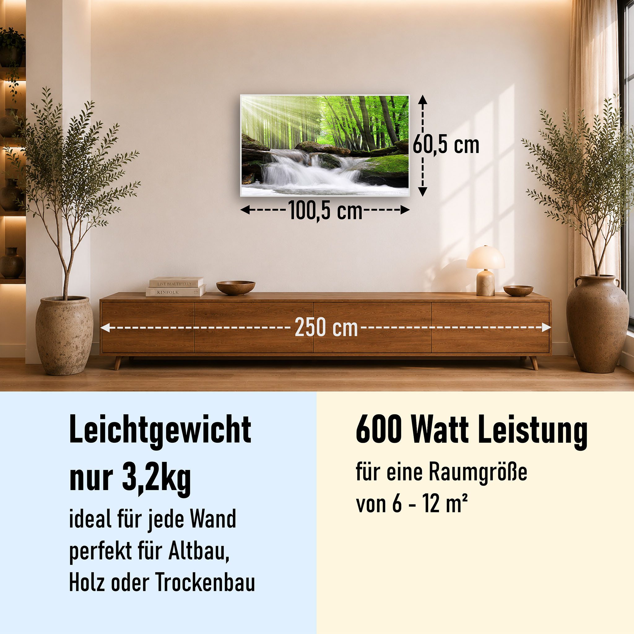 STEINFELD Heizsysteme Infrarotheizung Bild 600W, 100x60cm, Made in Germany, 7J Garantie, mit Thermostat, viele Motive