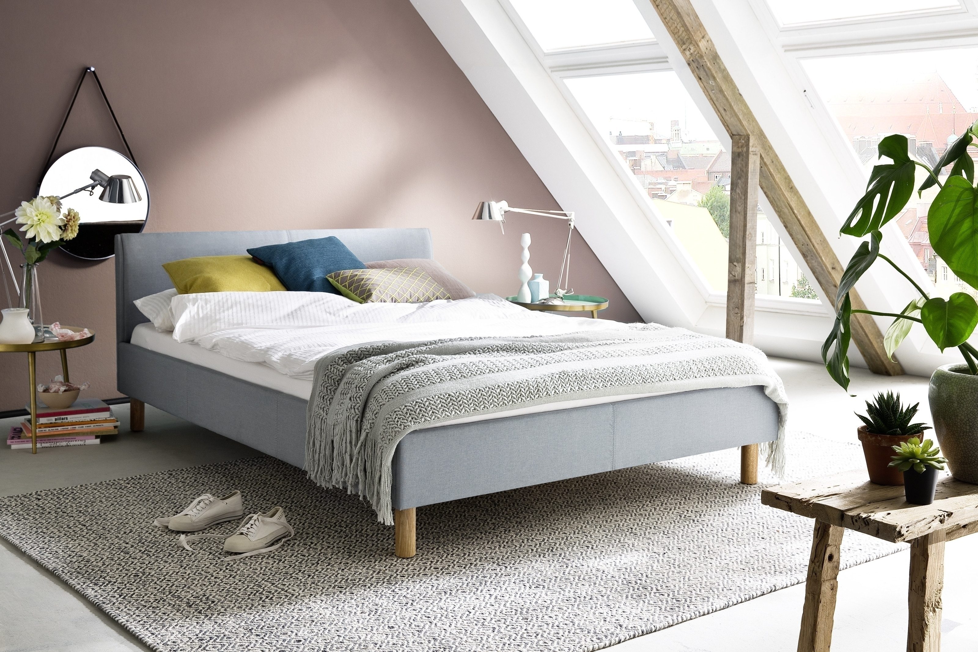 freiraum Polsterbett Lena, Liegefläche 140x200cm, eisblau, Stellmaß: 145x76x208cm (BxHxT)