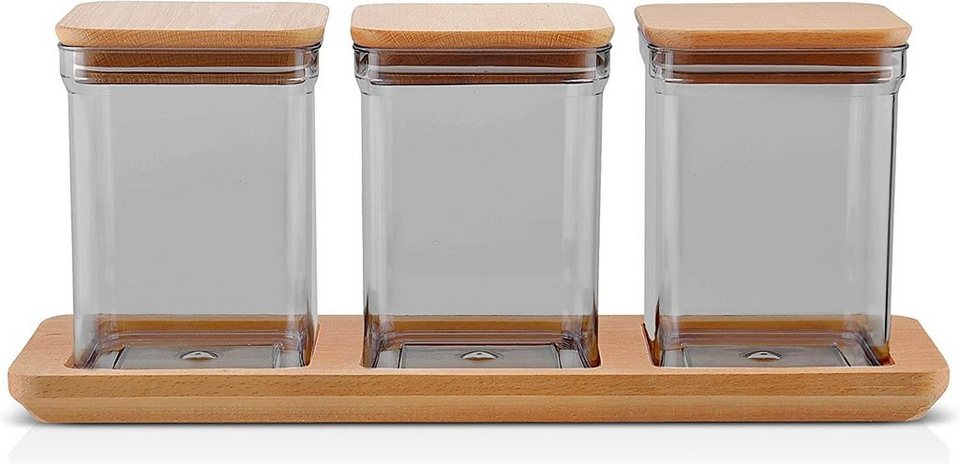 Lashuma Frischhaltedose, Kunststoff, (Set, 3-tlg), Eckige Zuckerdosen mit Deckel  1 Liter
