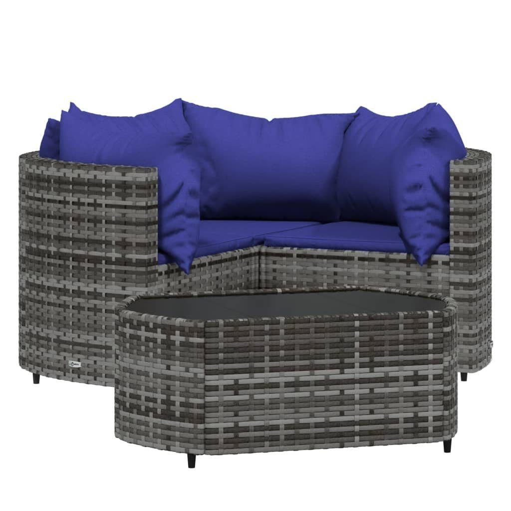 vidaXL Gartenlounge-Set 4-tlg. Garten-Lounge-Set mit Rattan, Grau (4-tlg) Kissen Blau Poly und Grau