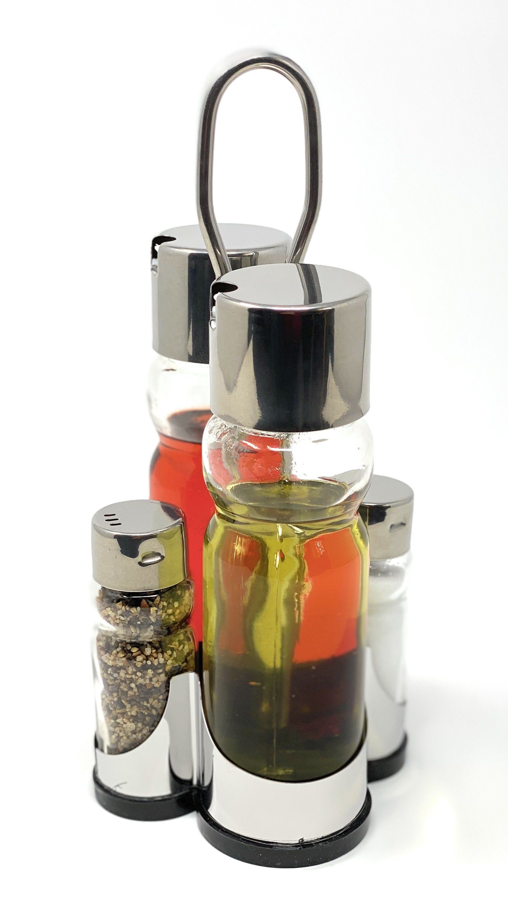 Ölspender Menage Essig und Öl Spender Glas Set Edelstahl 210 Silber Glas