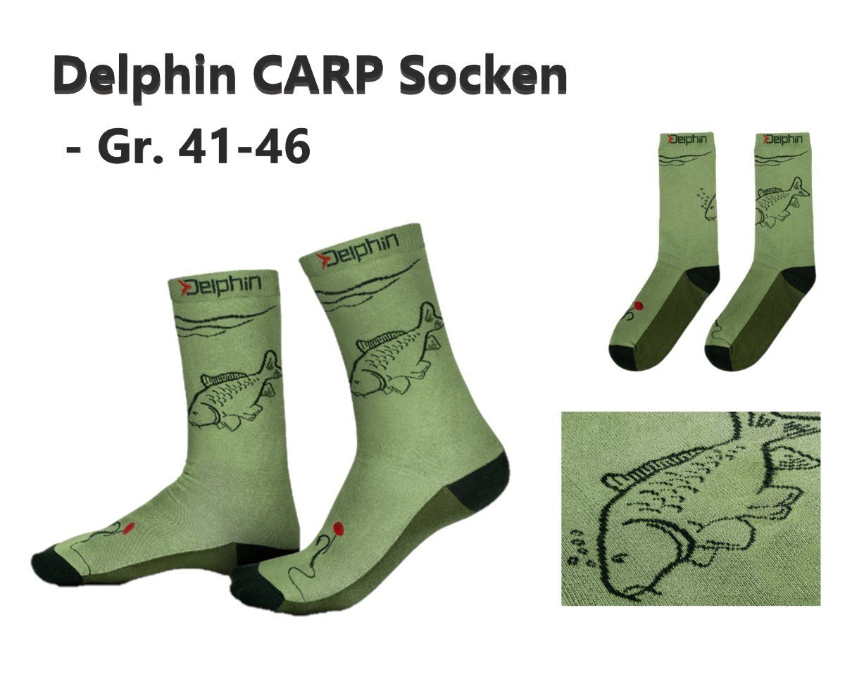 Delphin.sk Wandersocken CARP Socken grün Gr. 41-46 Baumwolle Outdoor Angelsport Karpfen Bequeme Stylische Socken mit wärmenden Eigenschaften