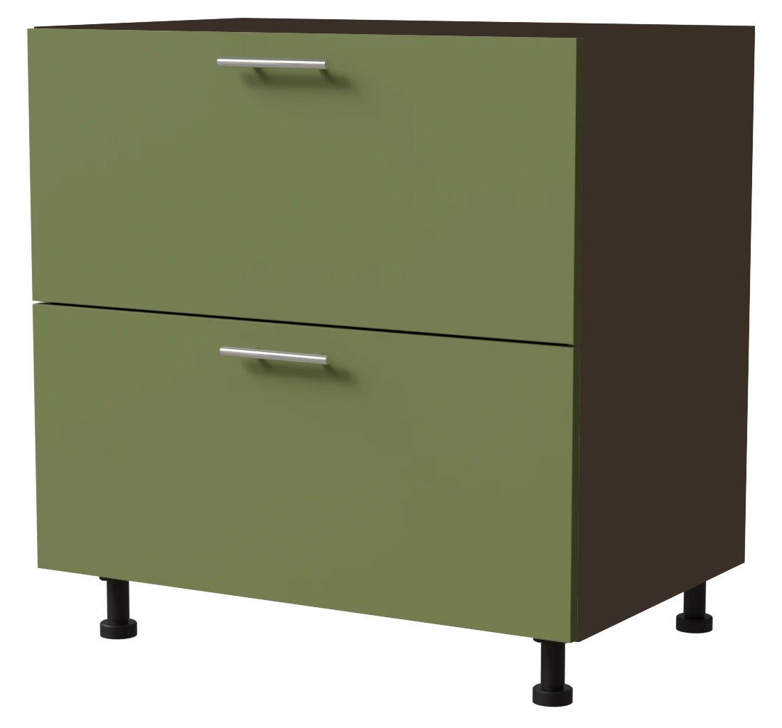 Feldmann-Wohnen Unterschrank Brerra (D2M/80, 2 Schubladen, Blum Metabox Teilauszug, 1-St., moderne Optik, lackierte Fronten, 80x50x82cm) lava / RAL 6025 farngrün matt