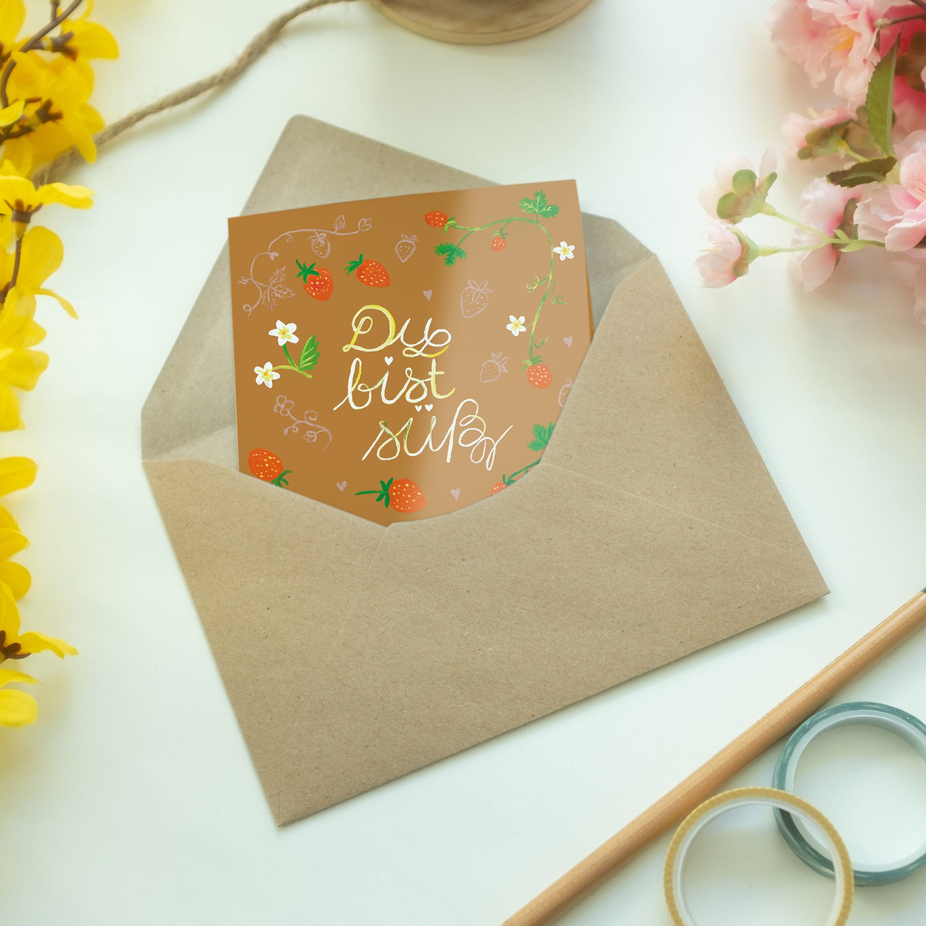 Glückwunschkarte, - Klap Du Grußkarte bist Panda Deko, süß Blumen Erdbeeren Mrs. Geschenk, & Mr.