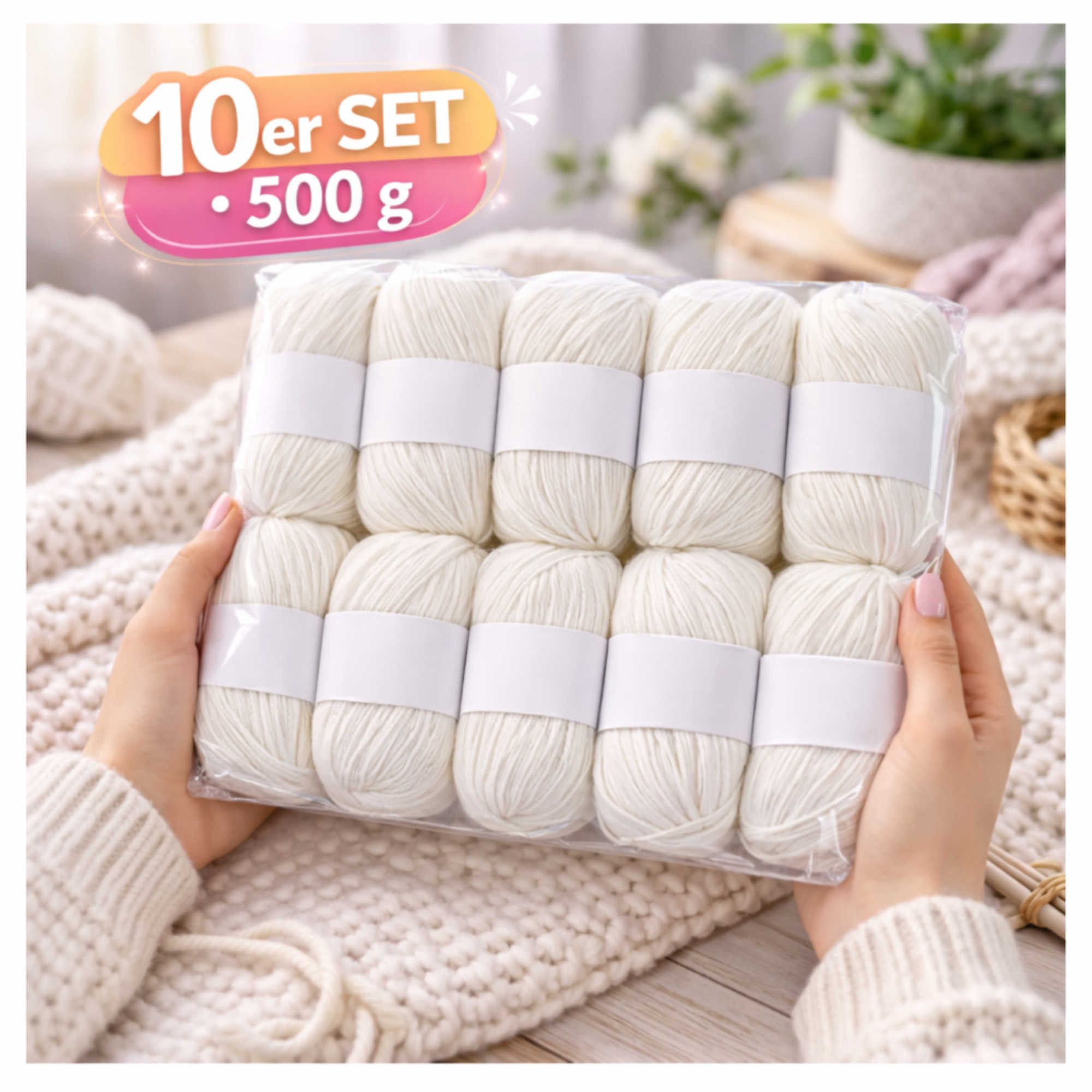 Nomiro 10er Set Luxus-Mischgarn - 500g Wolle - weiches Webgarn 10x50g Häkelwolle, 600 m (Set, 10 Knäuel je 50 g - Gesamtgewicht 500 g)
