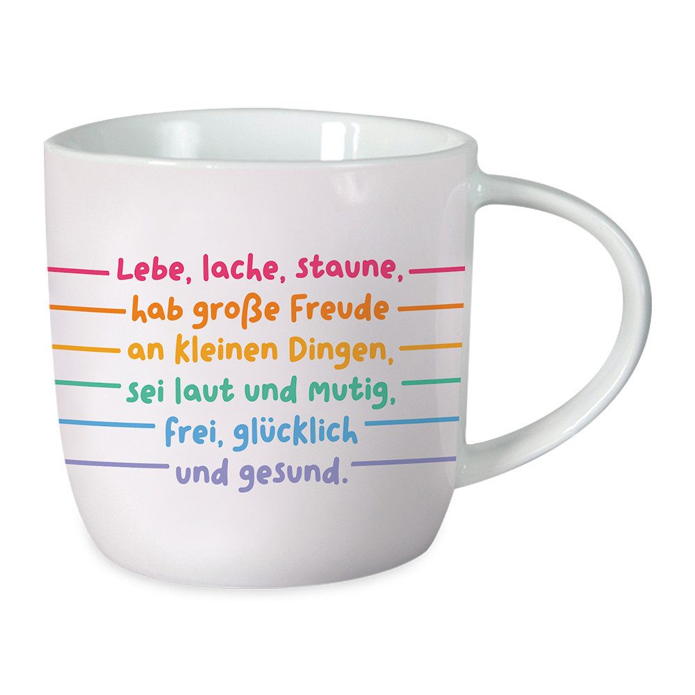 Grafik Werkstatt Tasse Grafik-Werkstatt Gute Laune Tasse, Lebe, lache, staune, 1-tlg., Porzellan, Geeignet für die Mikrowelle und Spülmaschine