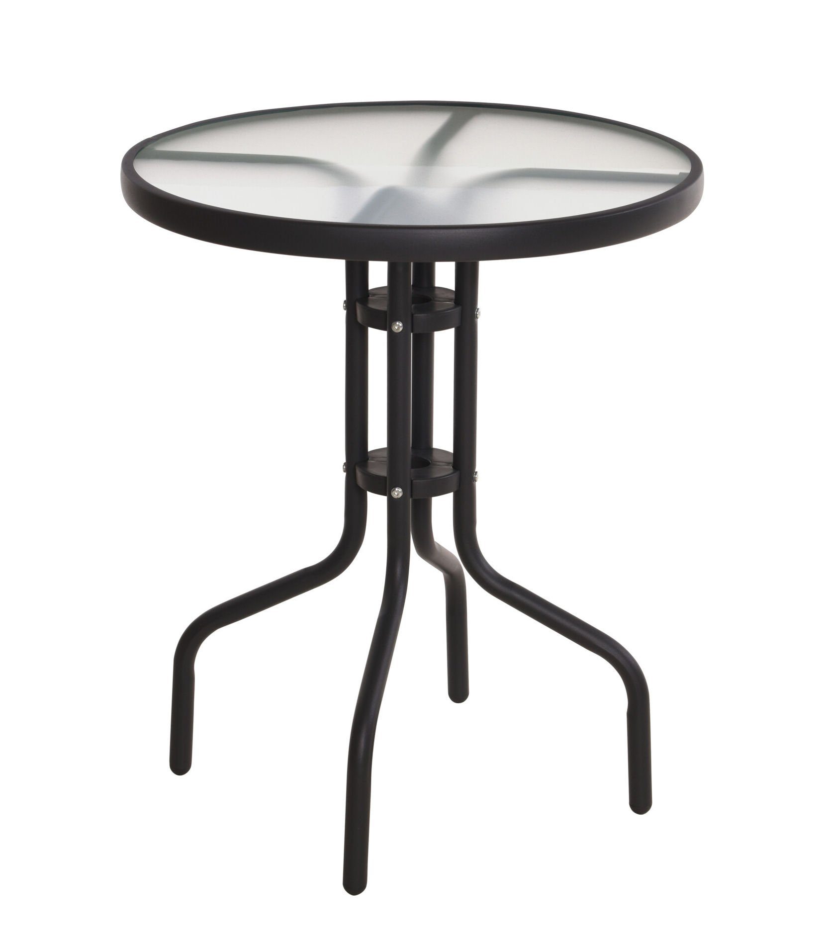 Glastisch Beistelltisch 60 4 schwarz Belastbarkeit: 1-St., in (Inhalt, rutschfeste Kg, cm mit Metall 75 - ca. Ø rund witterungsbeständig Spetebo 2.04 Füße, Glasplatte), Tisch