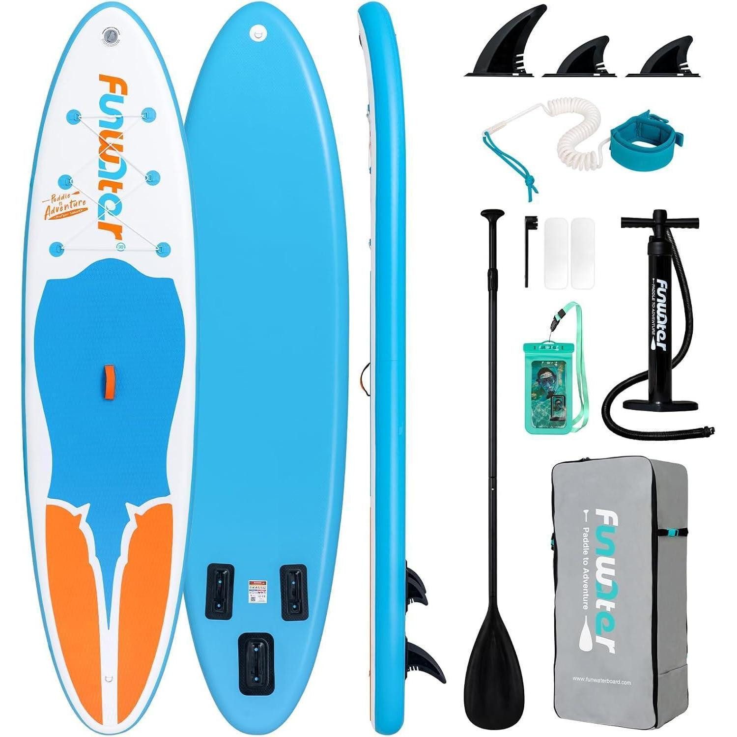 Inflatable SUP-Board Paddleboard aufblasbar SUP Paddel Pumpe Rucksack Leine MANTA-Hellblau