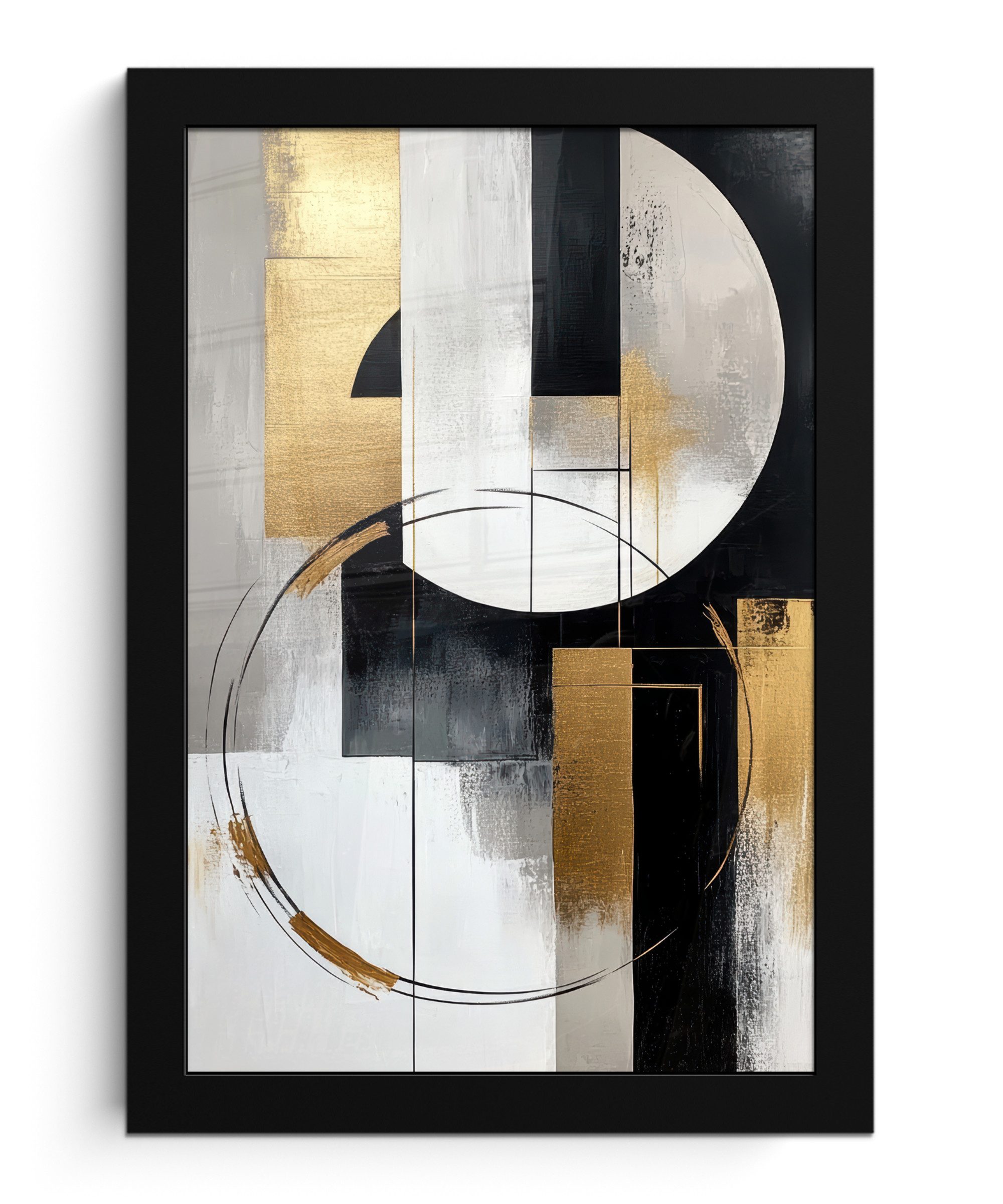 MuchoWow Poster Abstrakt - Gold - Silber - Formen - Ästhetik, (1 St), Bilderrahmen, Zimmer Deko, Bild für Wohnzimmer, 20x30 cm