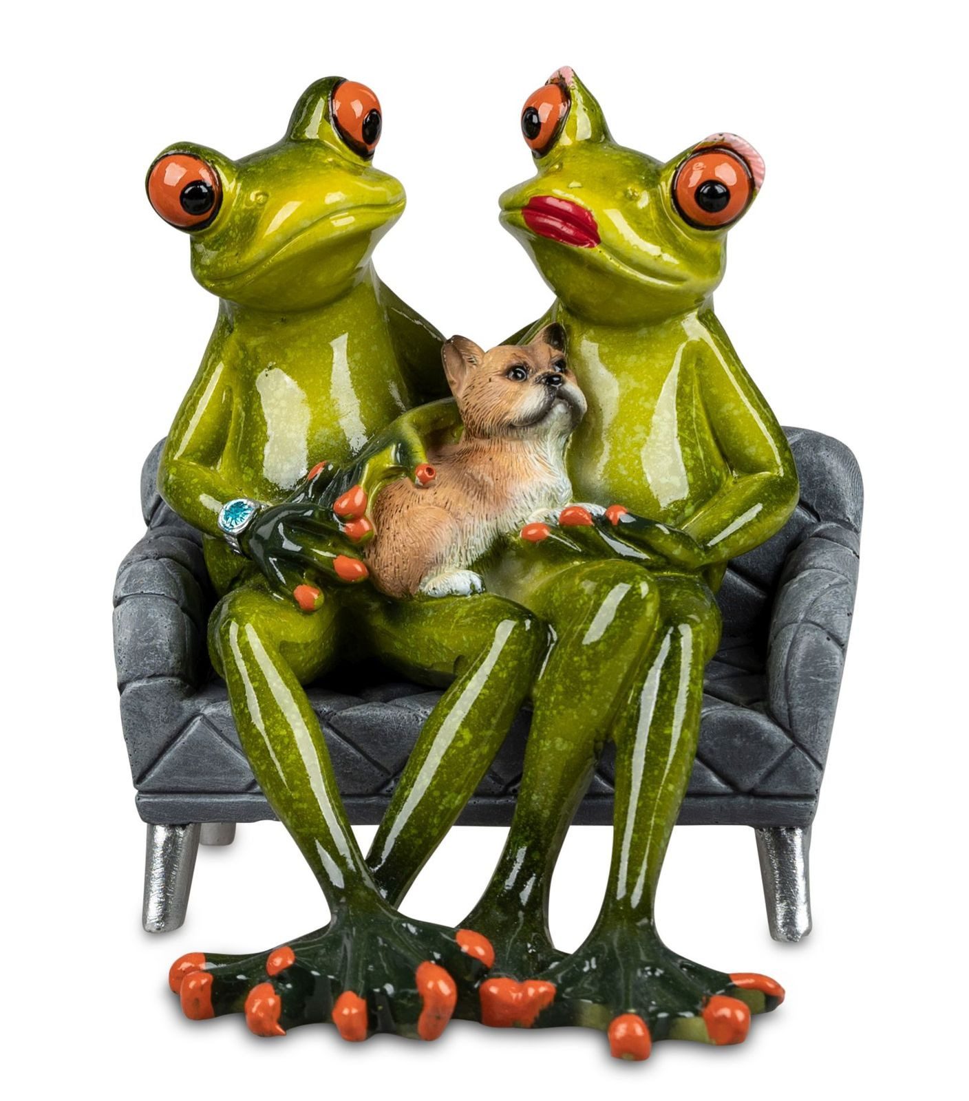 formano Sammelfigur 2er Set Froschpaar mit Haustier auf Sofa lustige Frösche 15cm Figur (2er Set)
