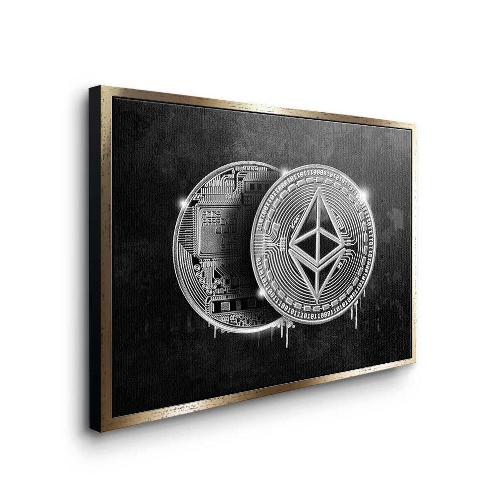- Rahmen - DOTCOMCANVAS® Premium Motivation goldener Ethereum Crypto Coin Leinwandbild, - Trading Leinwandbild -