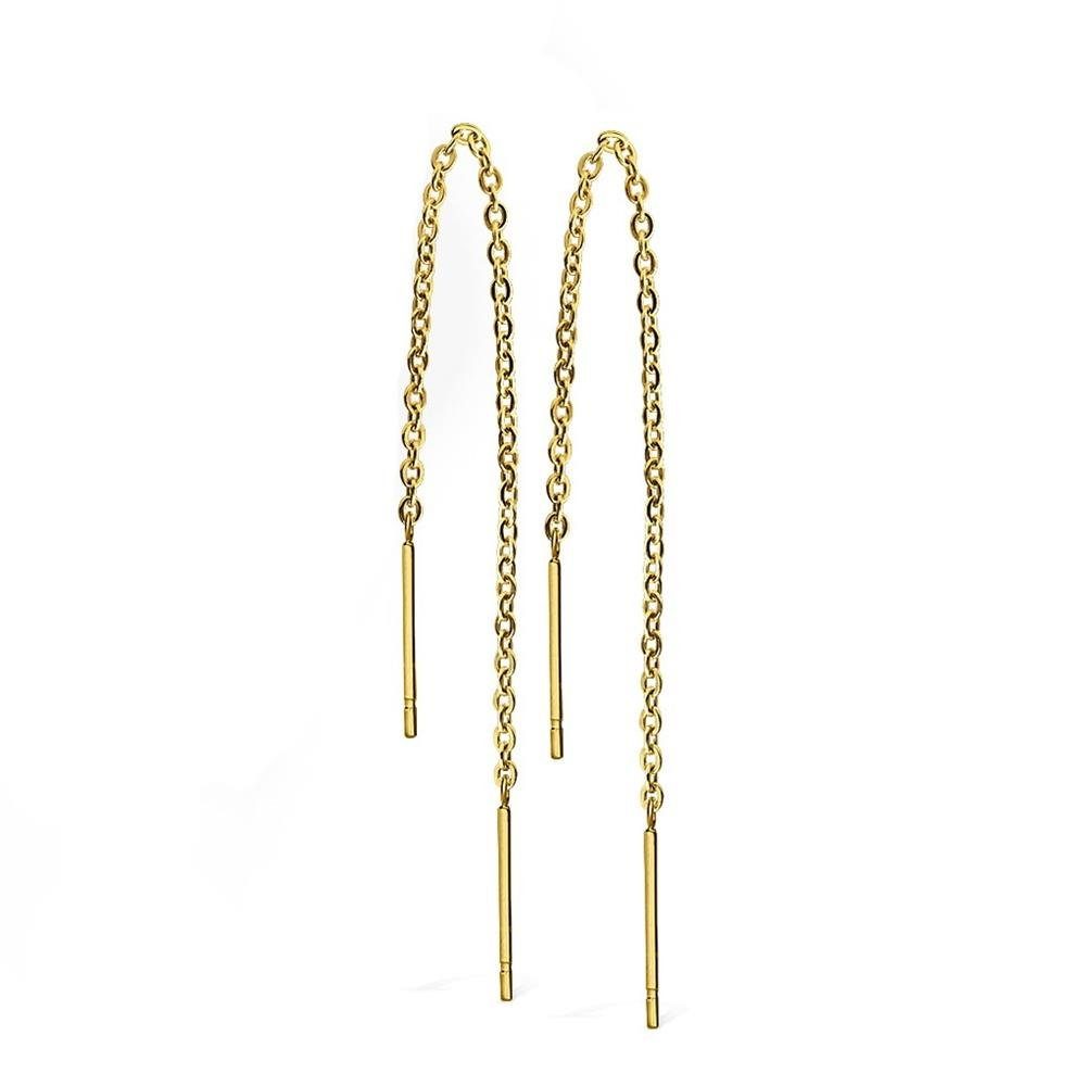 BUNGSA Ohrhänger-Set Ohrhänger goldene lange Kette und Stäbe aus Edelstahl Damen (1 Paar (2 Stück)