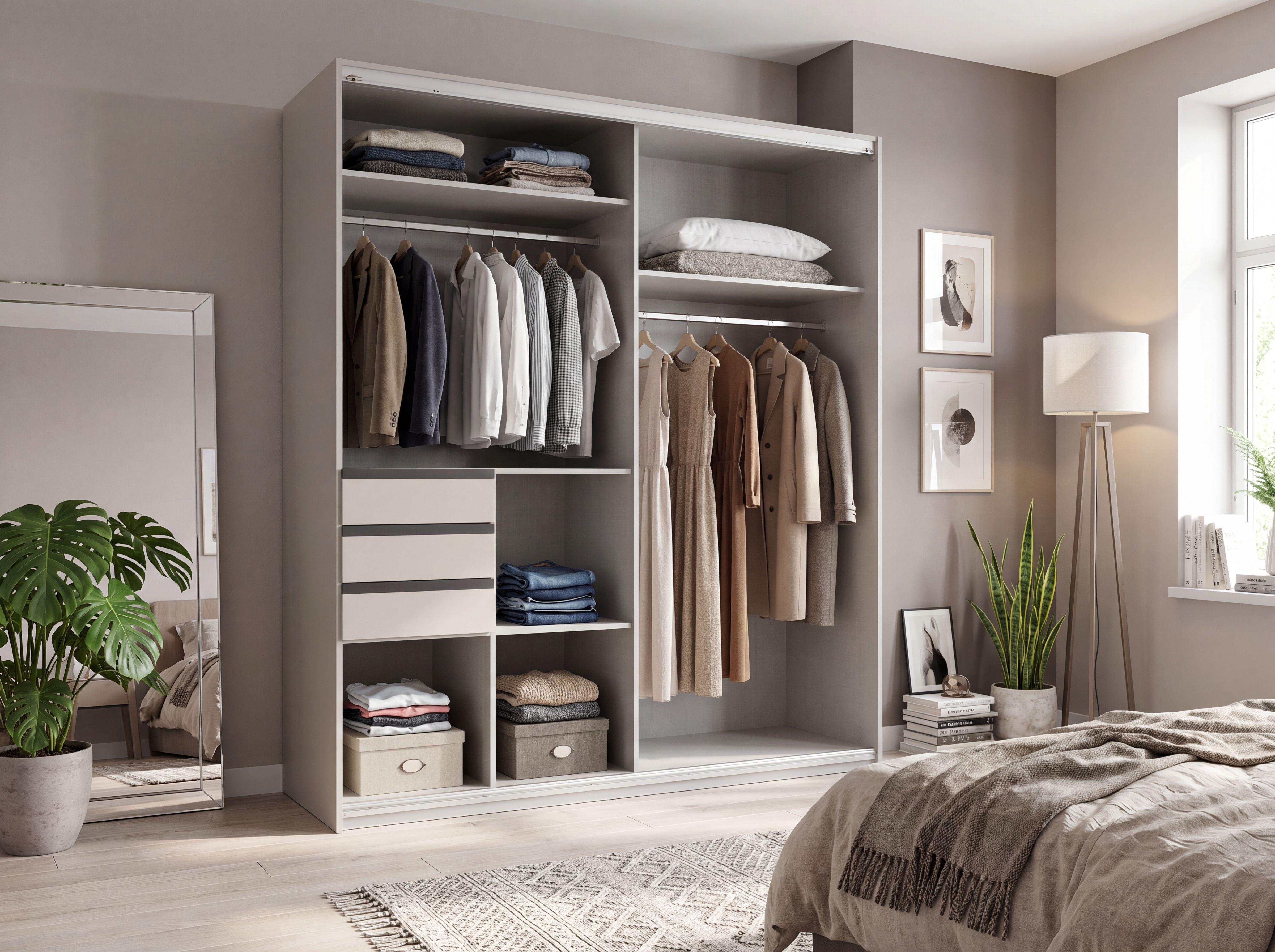 Wimex Schwebetürenschrank SAIGON in den Breiten 180cm & 225cm, Farbe: Saharagrau inkl. Spiegel