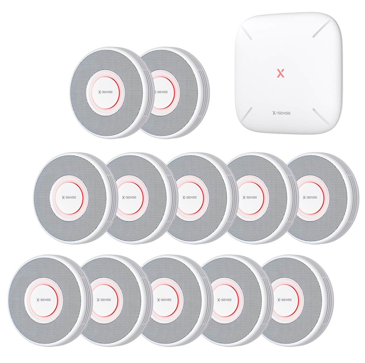 X-SENSE XS0B-MR121 Rauchmelder-Set mit Basisstation SBS50 & 12x XS0B-MR Rauchmelder (Sprachalarm mit Standortangabe, App-Benachrichtigungen)