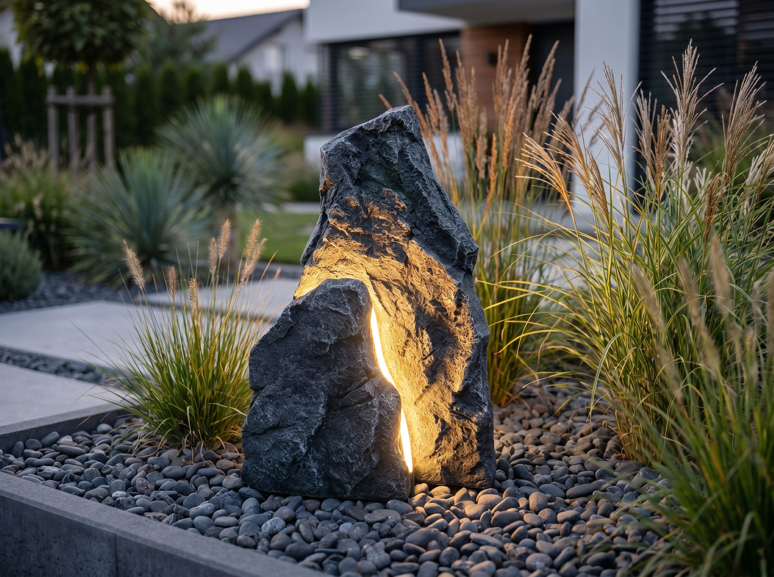 Arnusa Gartenfigur LED Gartenfelsen Teichdeko Gartenleuchte Dekoleuchte 48 cm, (Leuchtfelsen), realistische Steinoptik