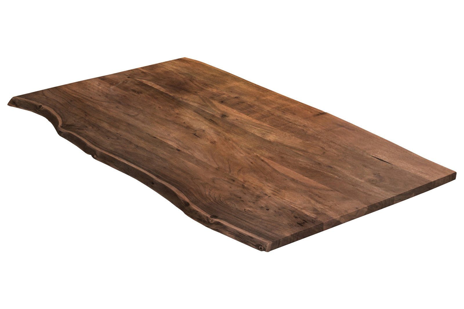 Junado® Tischplatte Noah, Akazie Massivholz nussbaumfarben 26mm natürliche Baumkante | Tischplatten