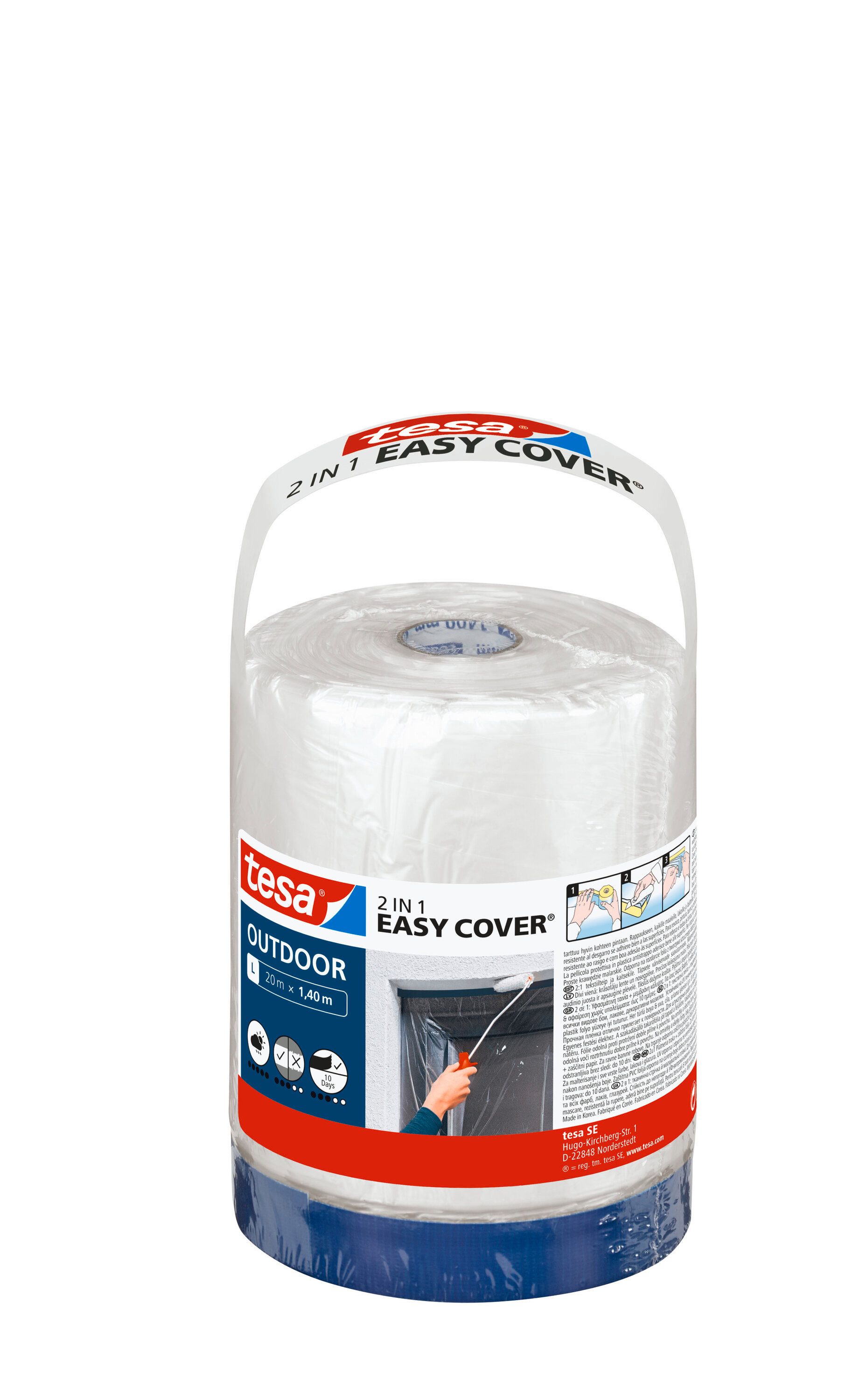 tesa Abdeckfolie EASY COVER Outdoor Malerband, Nachfüllrolle - 20 m : 1,4 m, (Kombi-Set, 2-St., Malerband & Nachfüllrolle), Kreppband & Malerplane - Abdecken & Abkleben für saubere Malerarbeiten