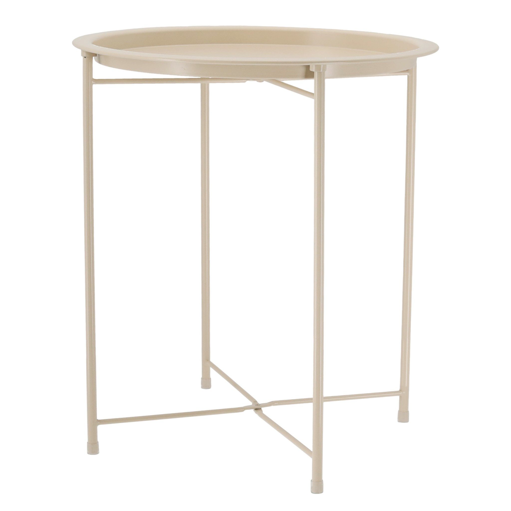 Meinposten Beistelltisch Metalltisch beige rund 37x42 cm mit Tablett Ablagefläche Couchtisch (1-St., Tablett mit Ständer), klappbar