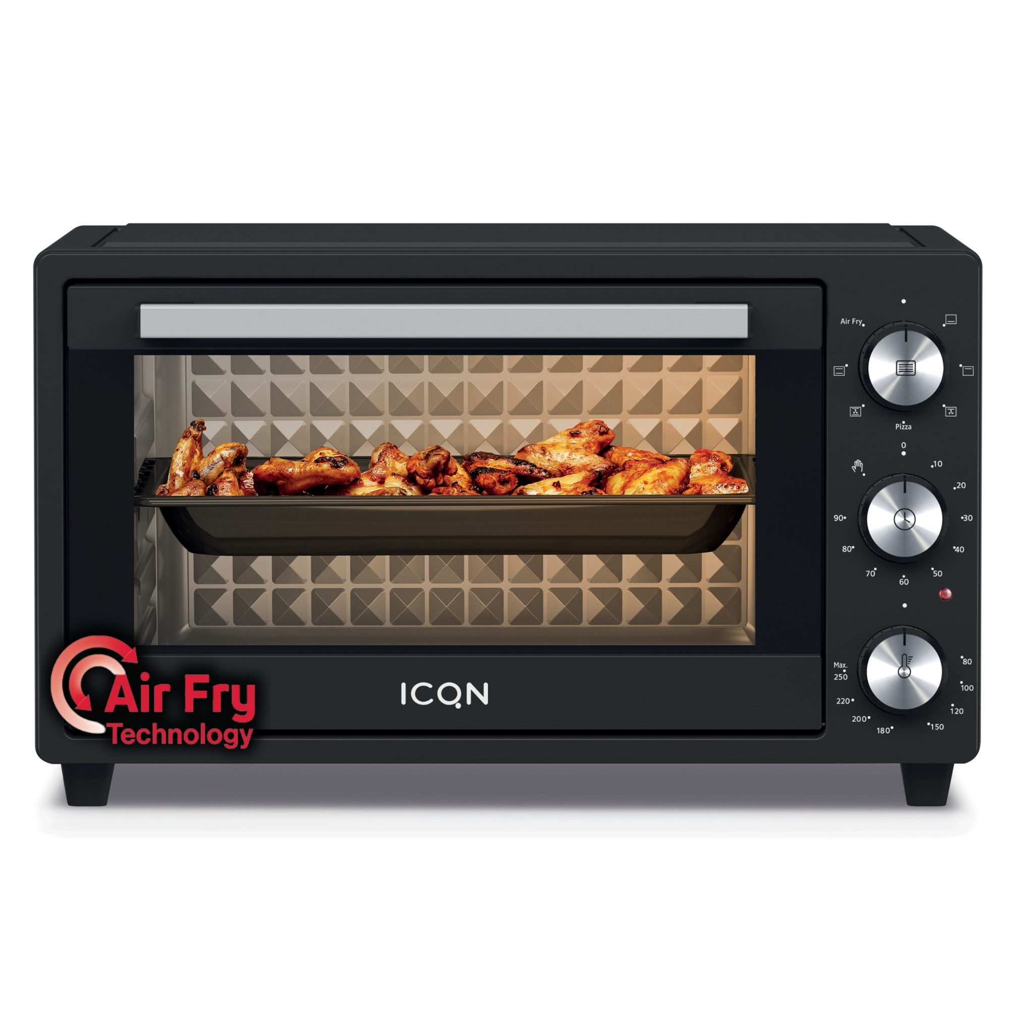 ICQN Minibackofen 20 Liter mit Airfry, Heißluftfritteuse mit Umluft, 5 Grill-Funktion, 90 Min. Timer, 1500 W